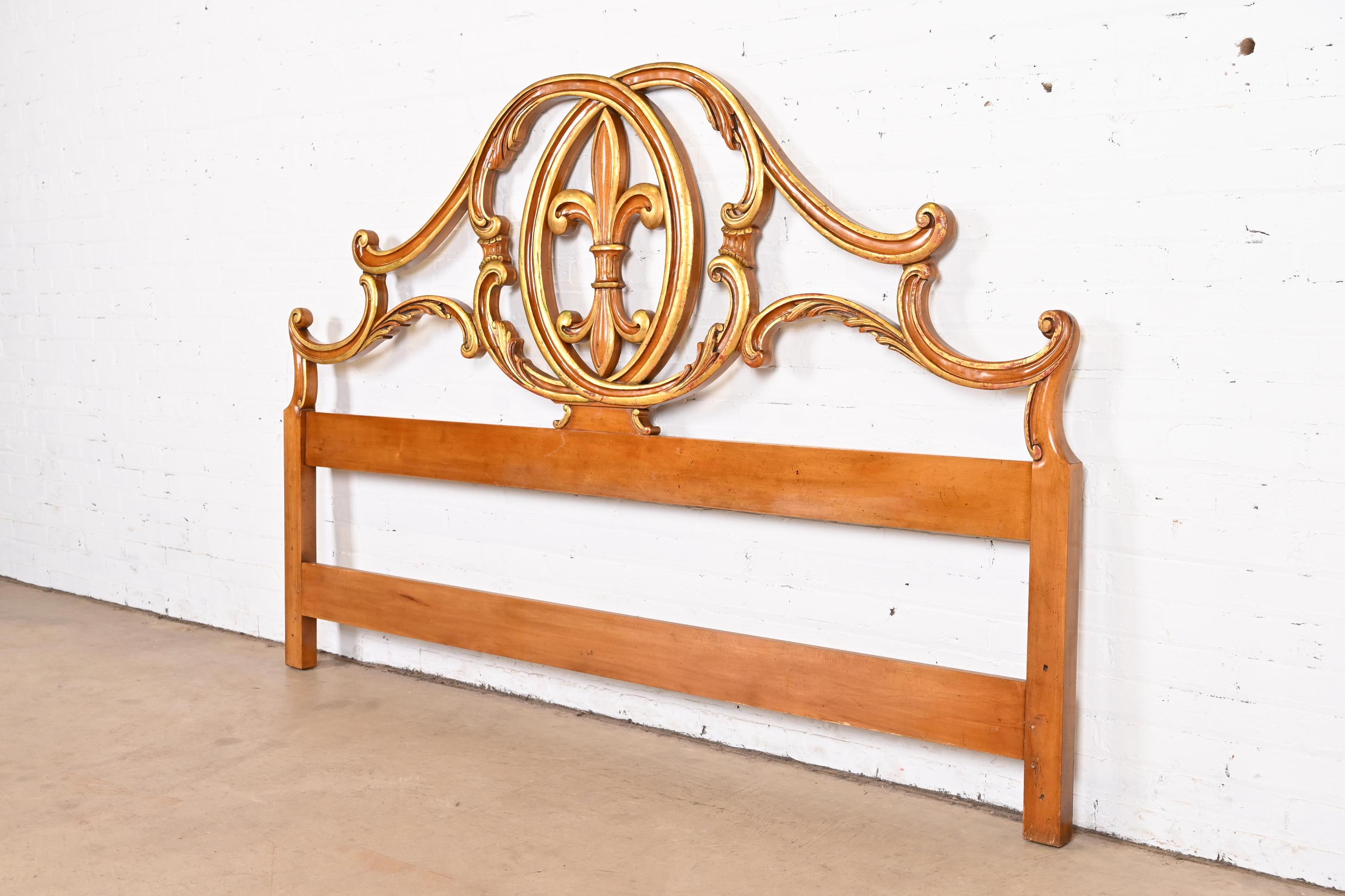 John Widdicomb French Rococo Louis XV Cherry and Gold Gilt King Size Headboard In Good Condition In South Bend, IN