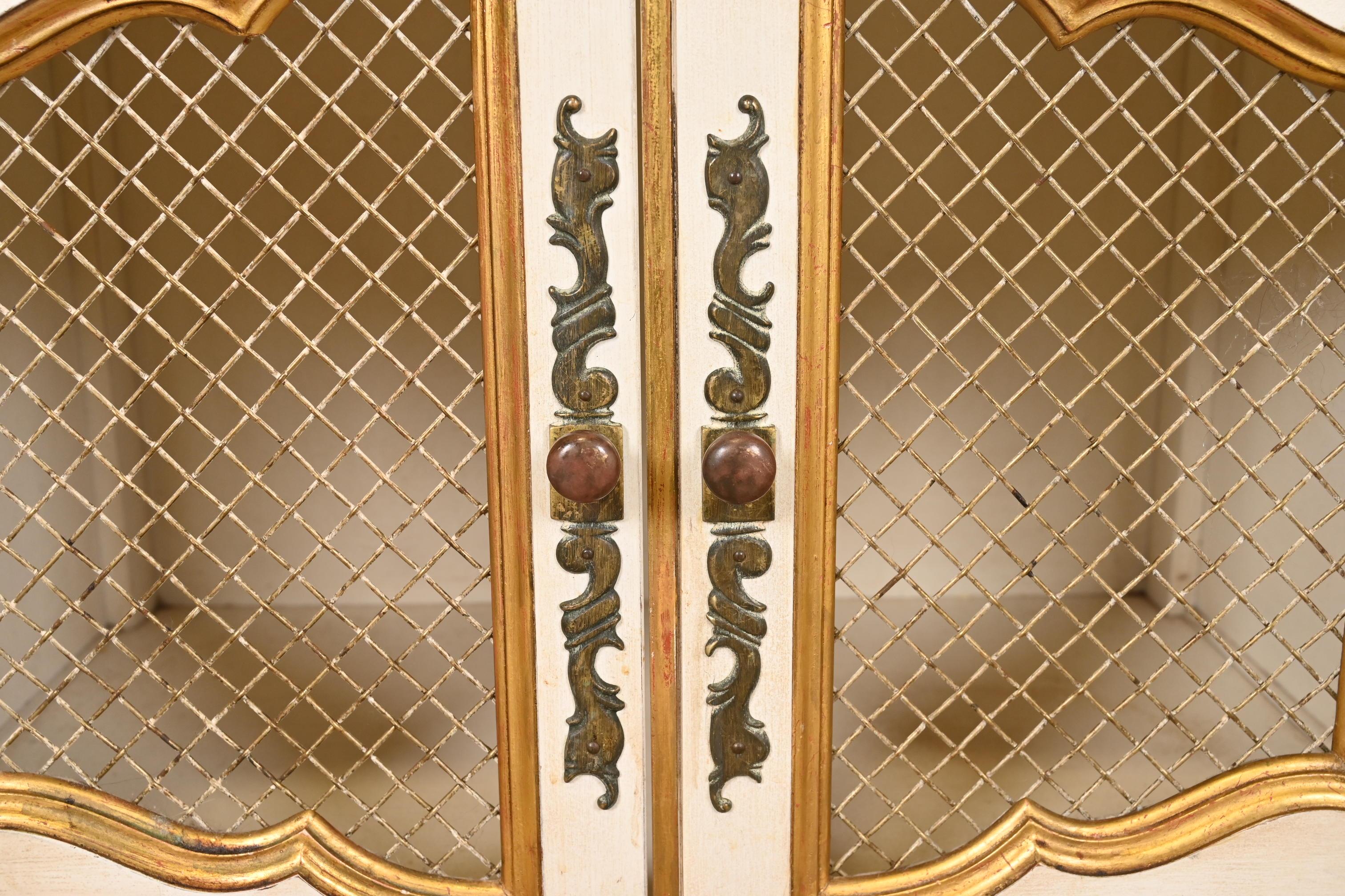 Brass John Widdicomb French Rococo Louis XV Cream Lacquered & Parcel Gilt Nightstands For Sale