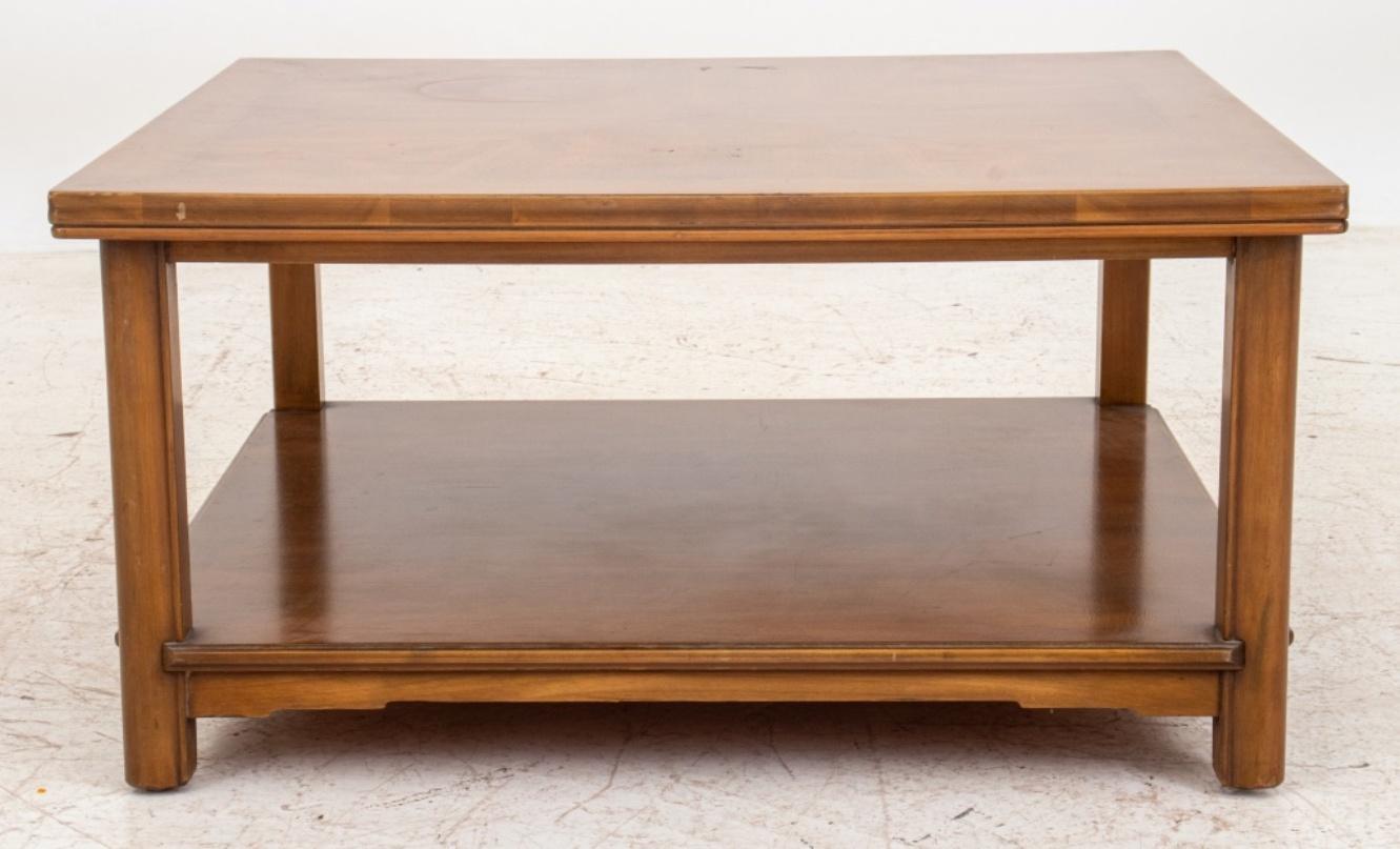 John Widdicomb fruitwood square low table, four legs, two shelves. Measures: 16.5