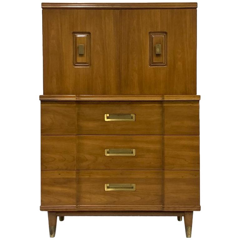 John Widdicomb Gentleman's Chest, Dresser w. Cabinet Solid Wood w Brass Hardware
