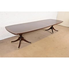 John Widdicomb Georgian Banded Mahogany Double Pedestal Extension Dining Table