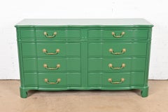 John Widdicomb Georgian Green Lacquered Eight-Drawer Double Dresser, Refinished