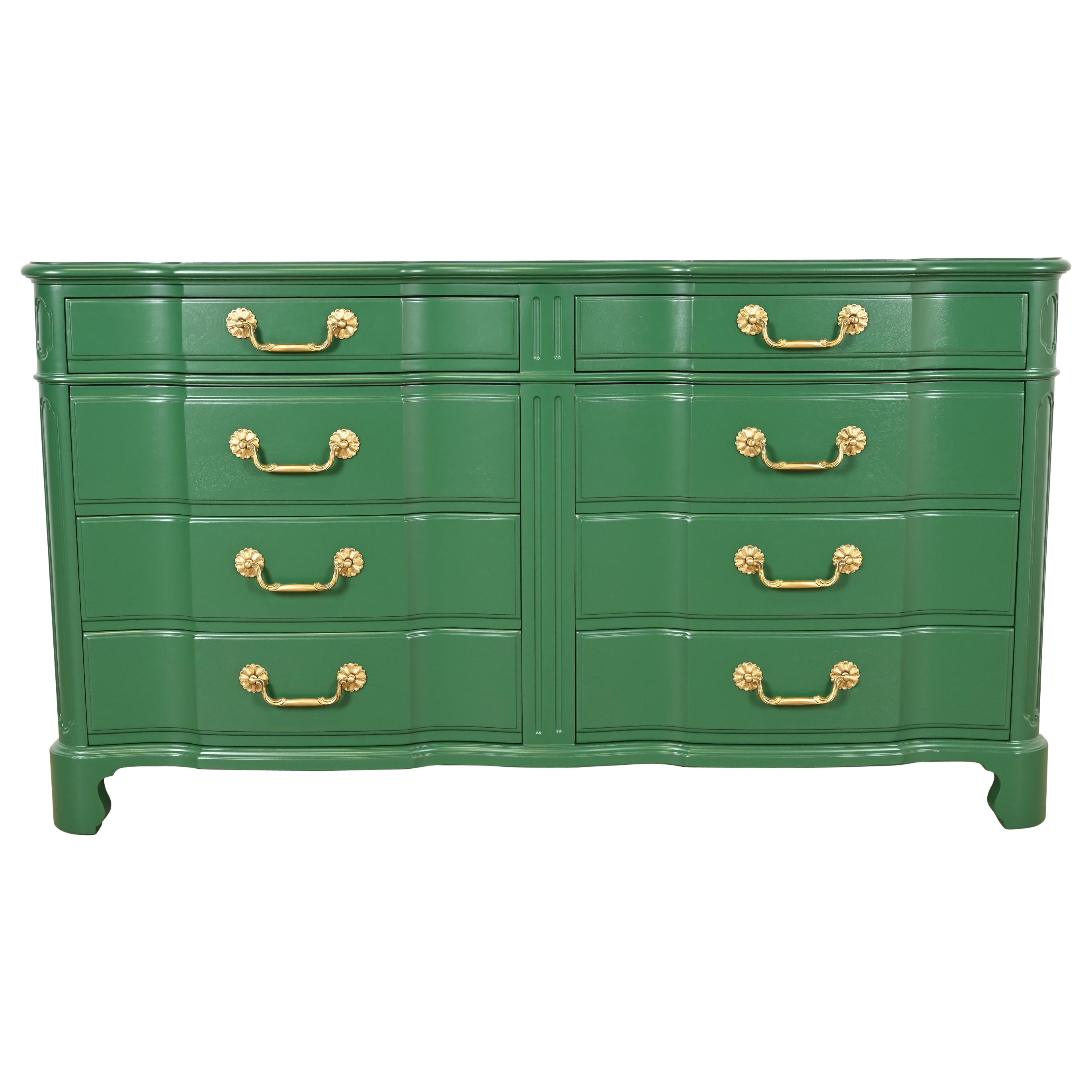 John Widdicomb Georgian Green Lacquered Eight-Drawer Double Dresser, Refinished