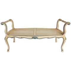 John Widdicomb Hand Painted Louis XV Style Caned Bench with Cushion