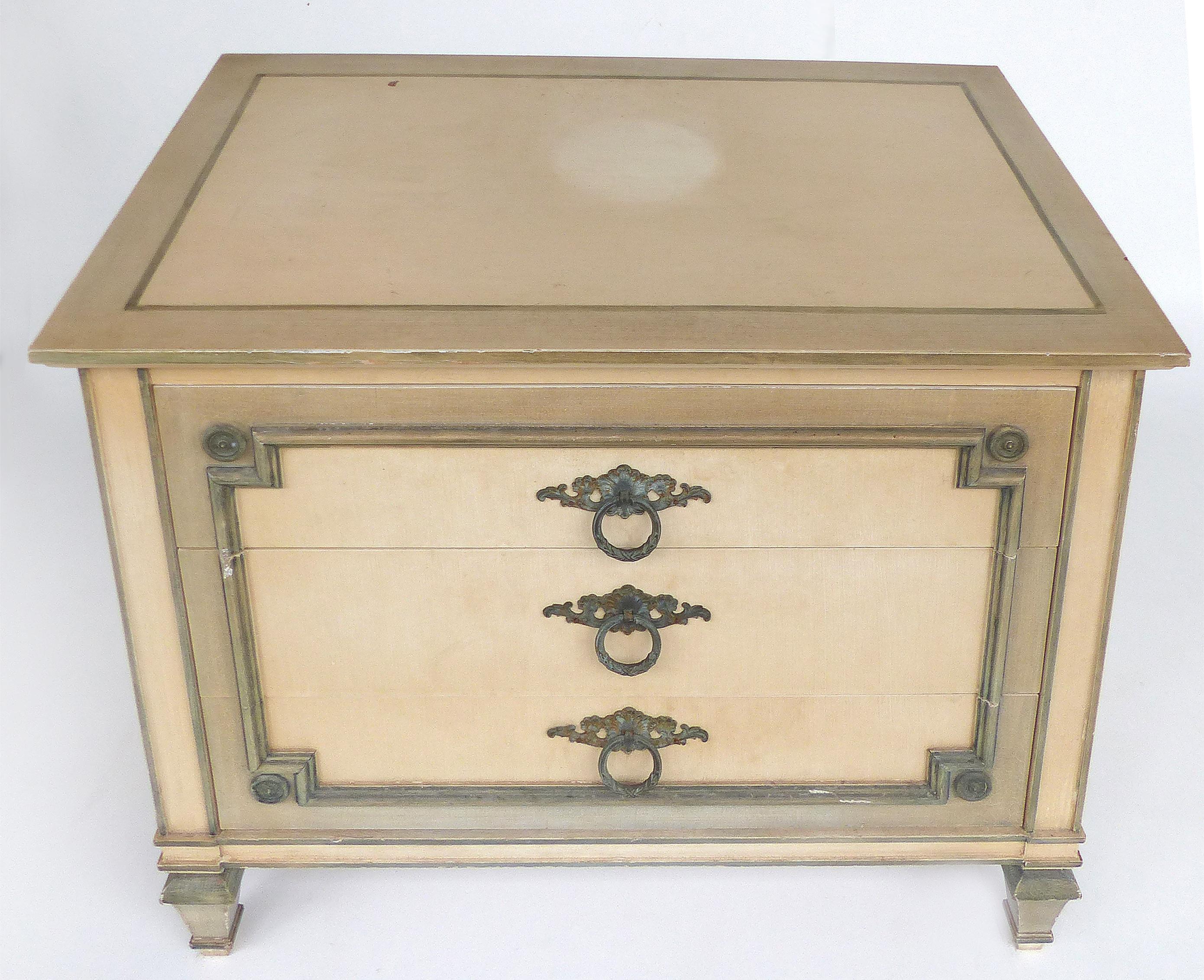 Wood John Widdicomb Hand Painted Night Tables with Drawers, Pair