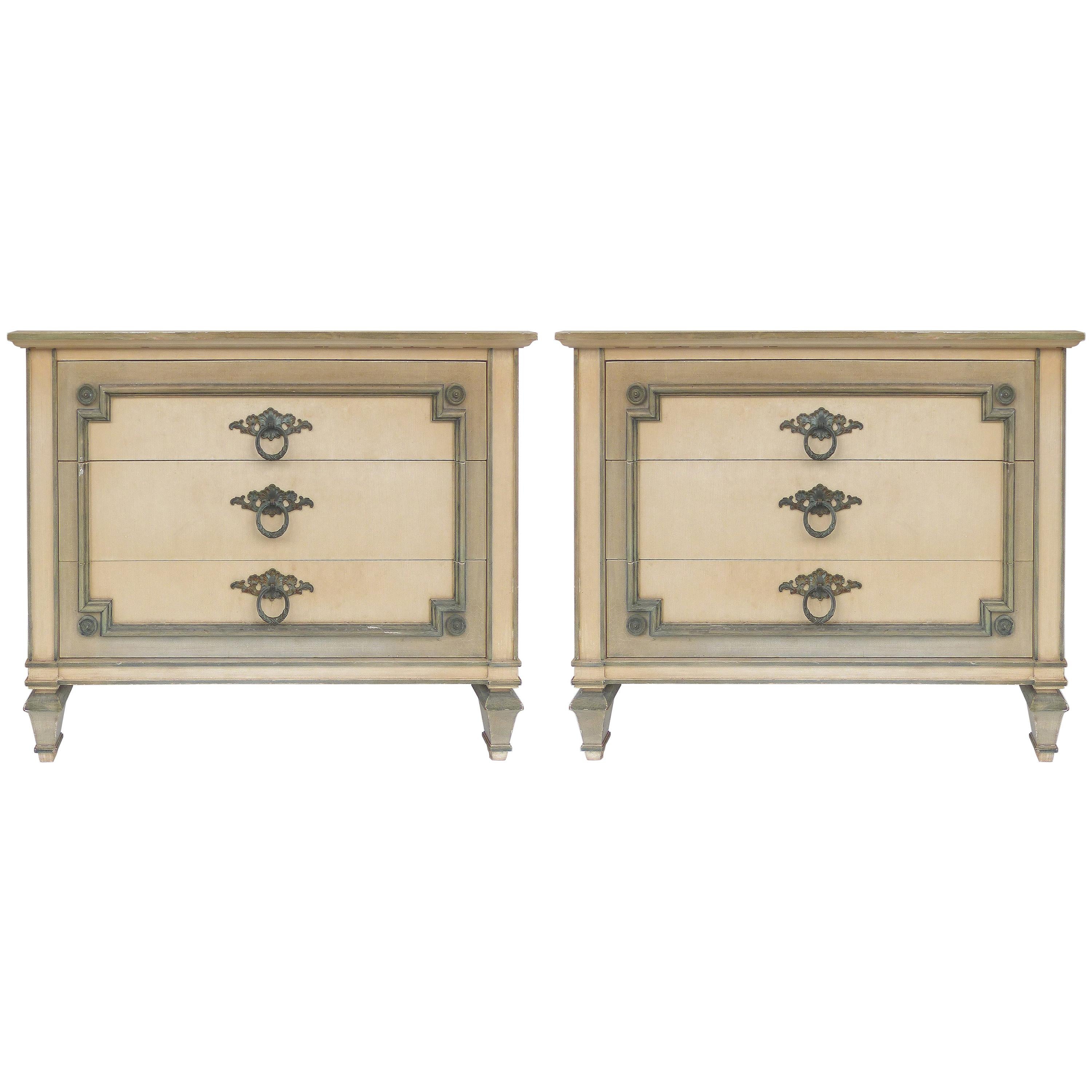 John Widdicomb Hand Painted Night Tables with Drawers, Pair