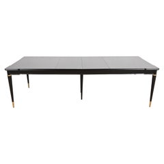 John Widdicomb Hollywood Regency Black Lacquer and Brass Extension Dining Table