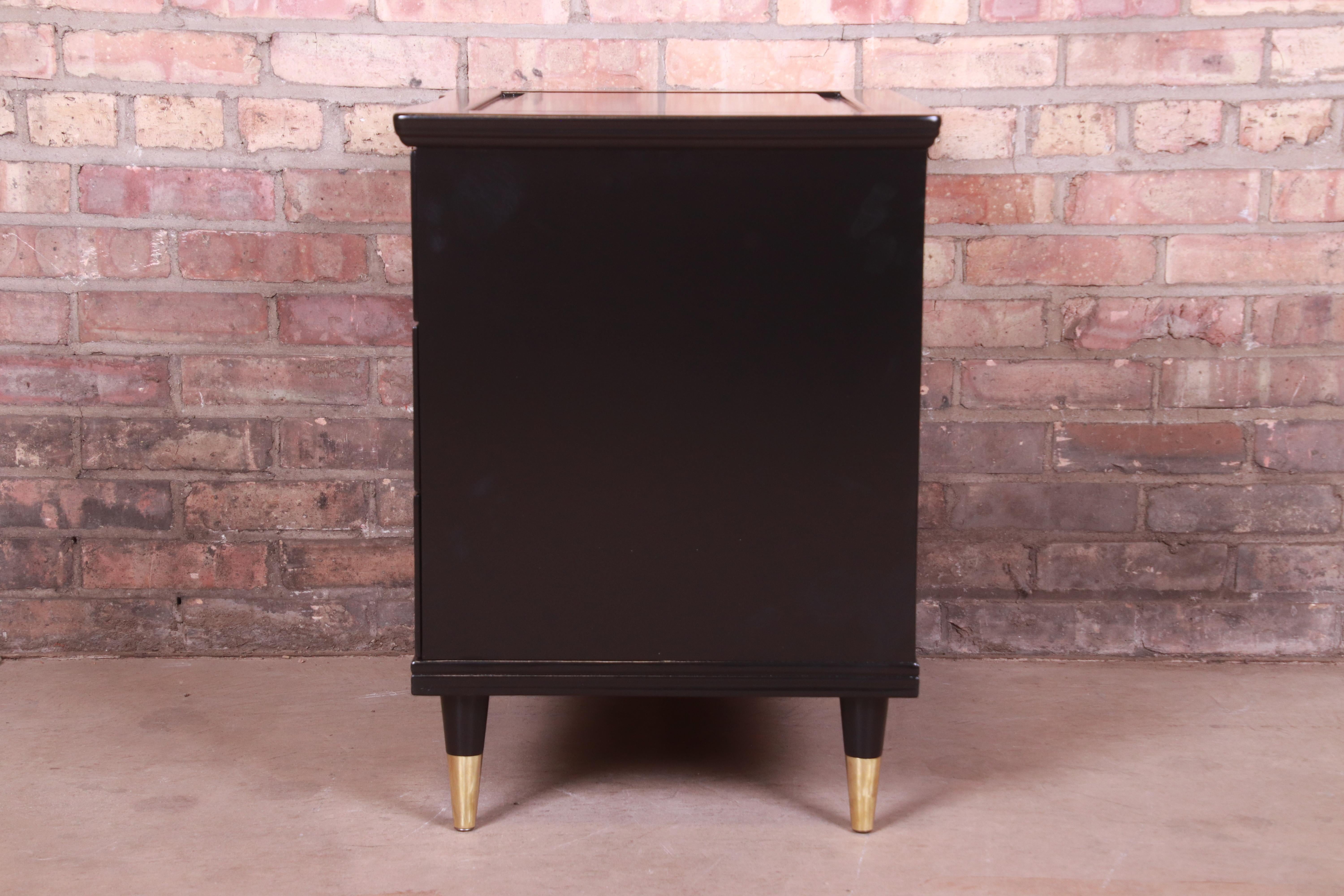 John Widdicomb Hollywood Regency Black Lacquered Bedside Chest, Newly Refinished 8