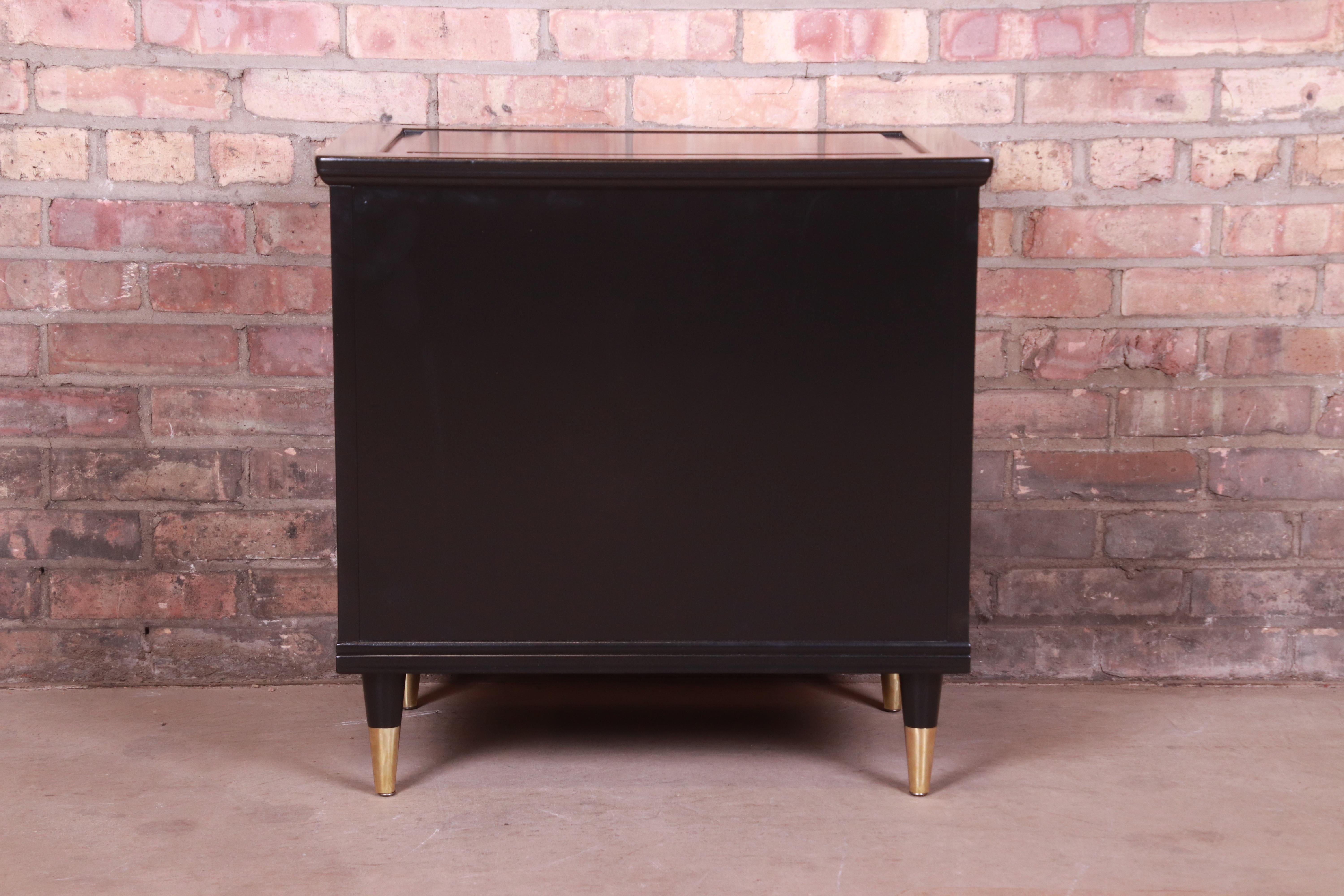 John Widdicomb Hollywood Regency Black Lacquered Bedside Chest, Newly Refinished 10