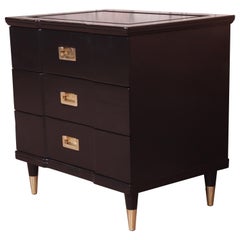 John Widdicomb Hollywood Regency Black Lacquered Bedside Chest, Newly Refinished