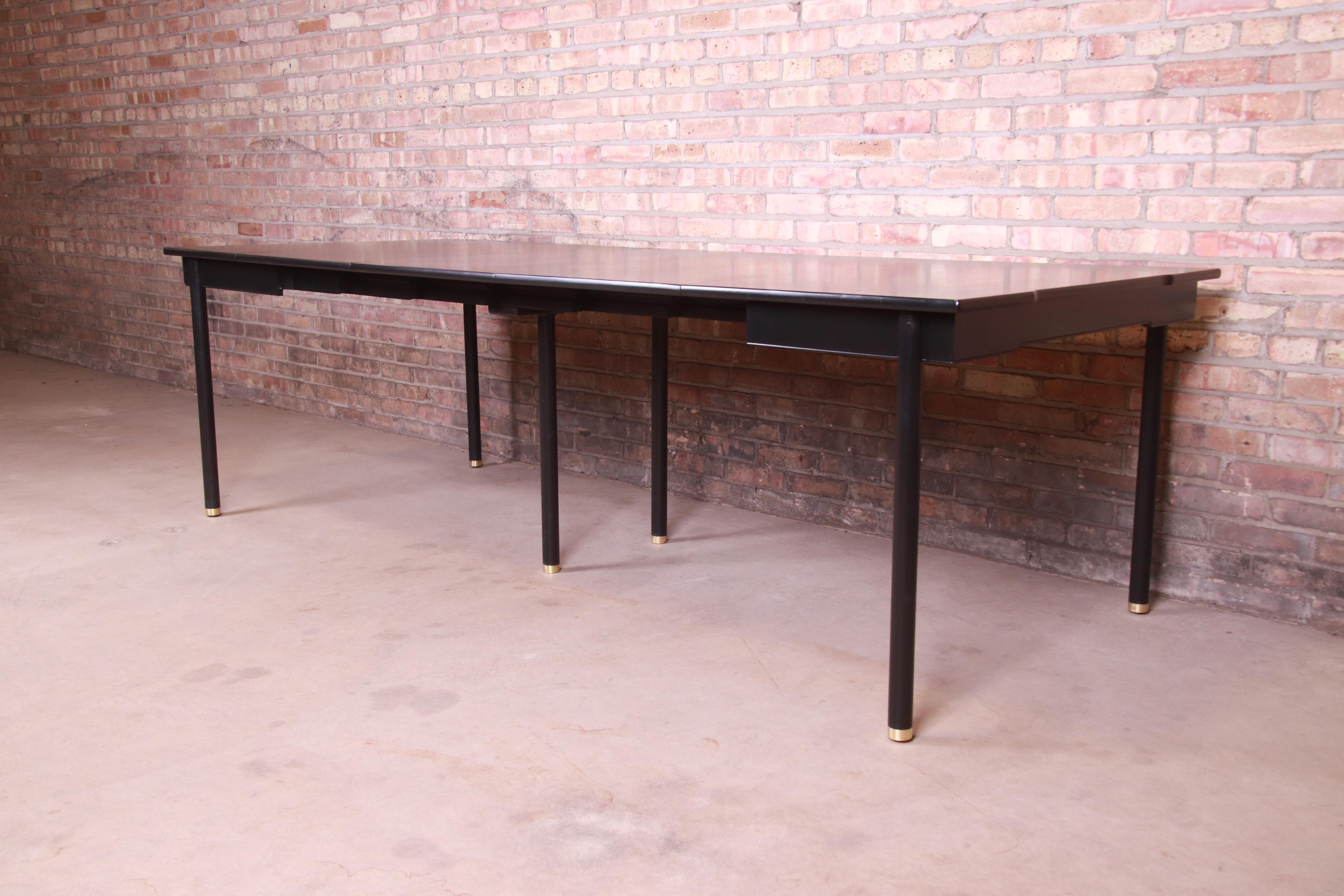 American John Widdicomb Hollywood Regency Black Lacquered Dining Table, Newly Refinished For Sale
