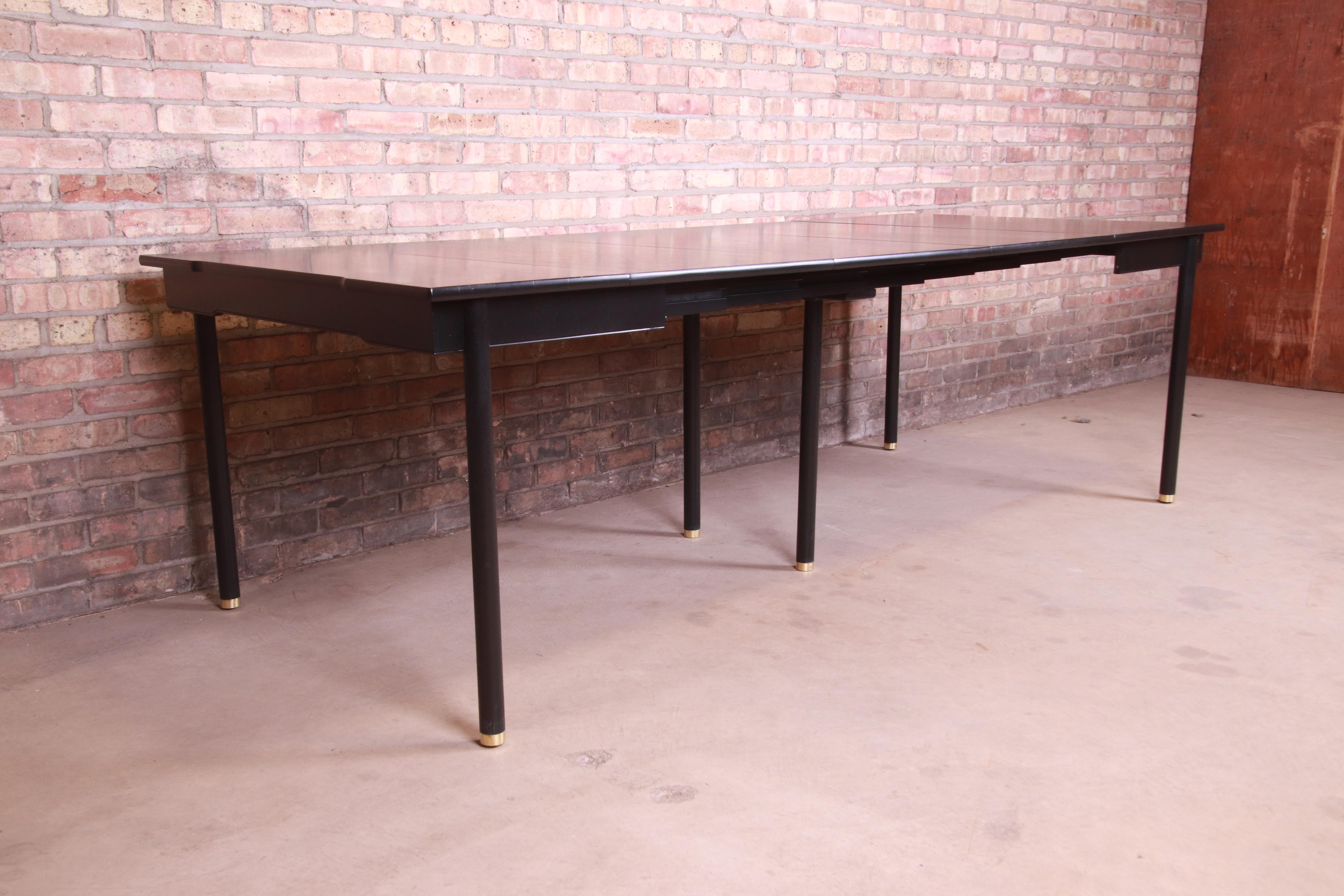 John Widdicomb Hollywood Regency Black Lacquered Dining Table, Newly Refinished In Good Condition For Sale In South Bend, IN