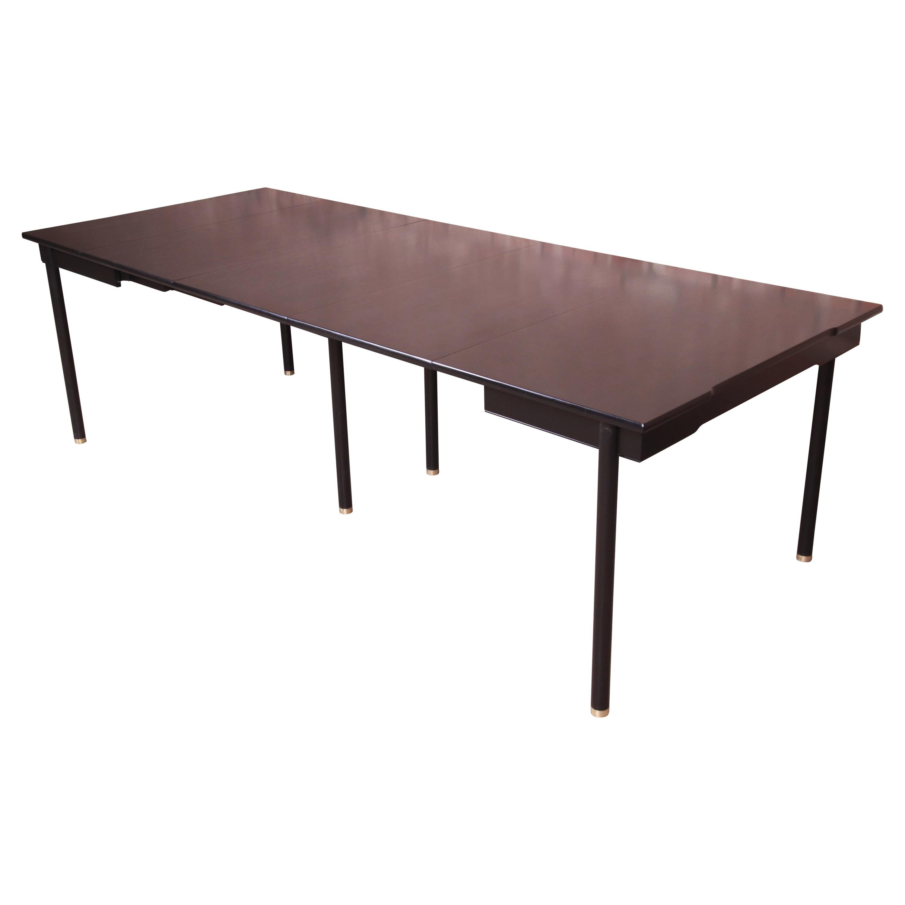 John Widdicomb Hollywood Regency Black Lacquered Dining Table, Newly Refinished For Sale
