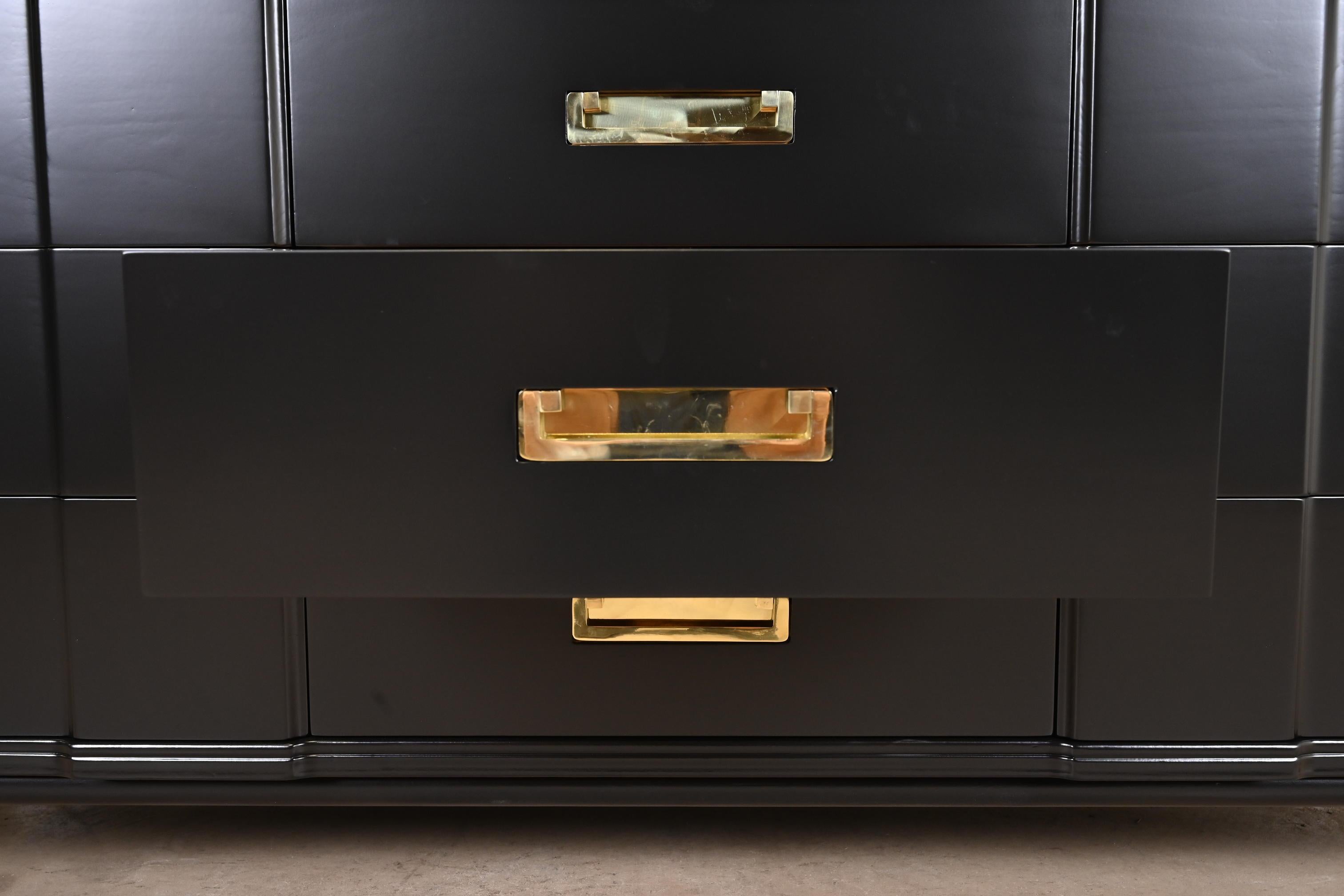 John Widdicomb Hollywood Regency Black Lacquered Dresser, Newly Refinished For Sale 3