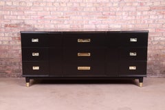 John Widdicomb Hollywood Regency Black Lacquered Dresser, Newly Refinished