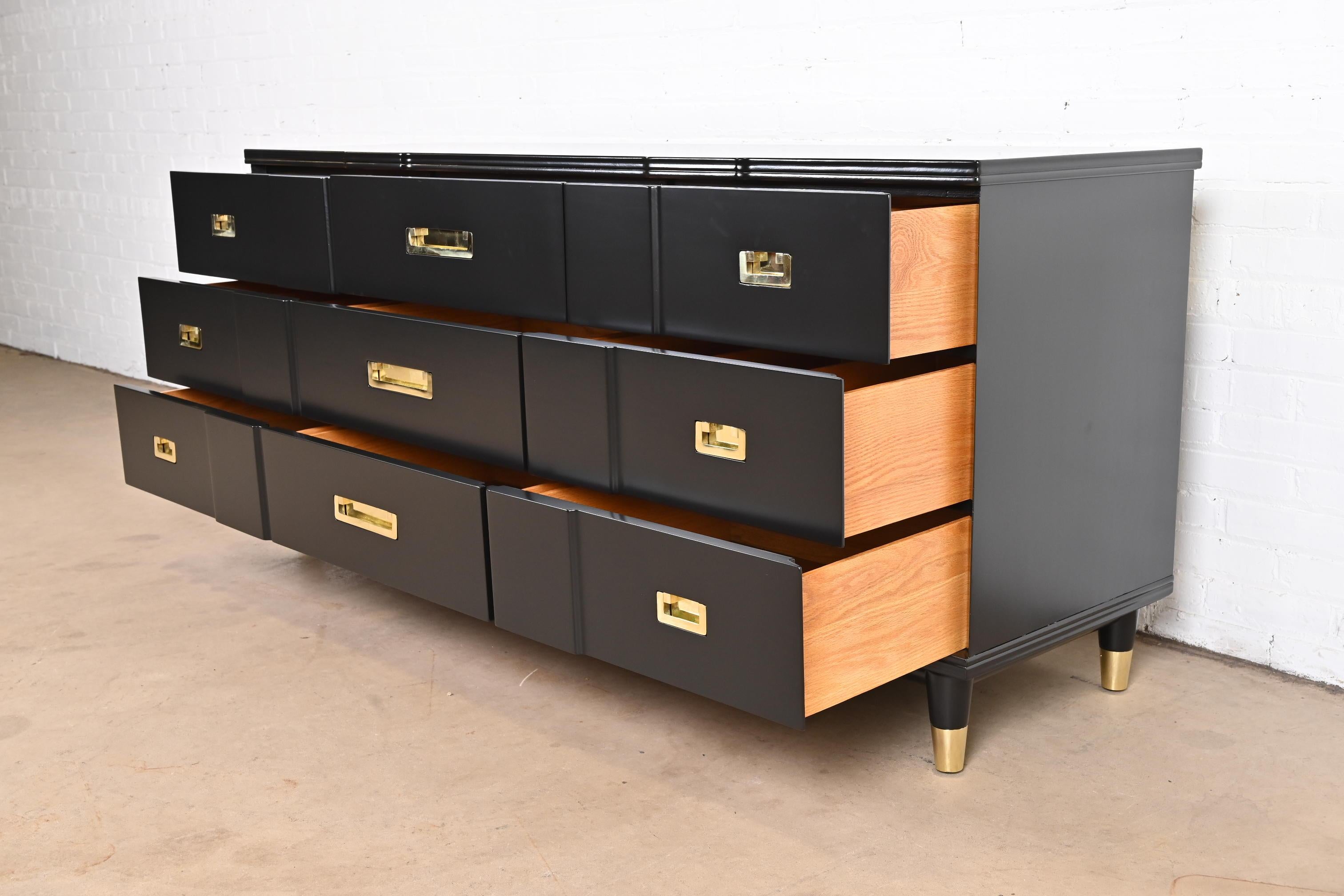 John Widdicomb Hollywood Regency Black Lacquered Dresser, Newly Refinished For Sale 1