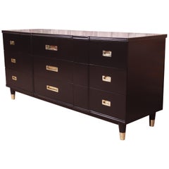 John Widdicomb Hollywood Regency Black Lacquered Dresser, Newly Refinished