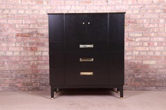 John Widdicomb Hollywood Regency Black Lacquered Gentleman's Chest, Refinished