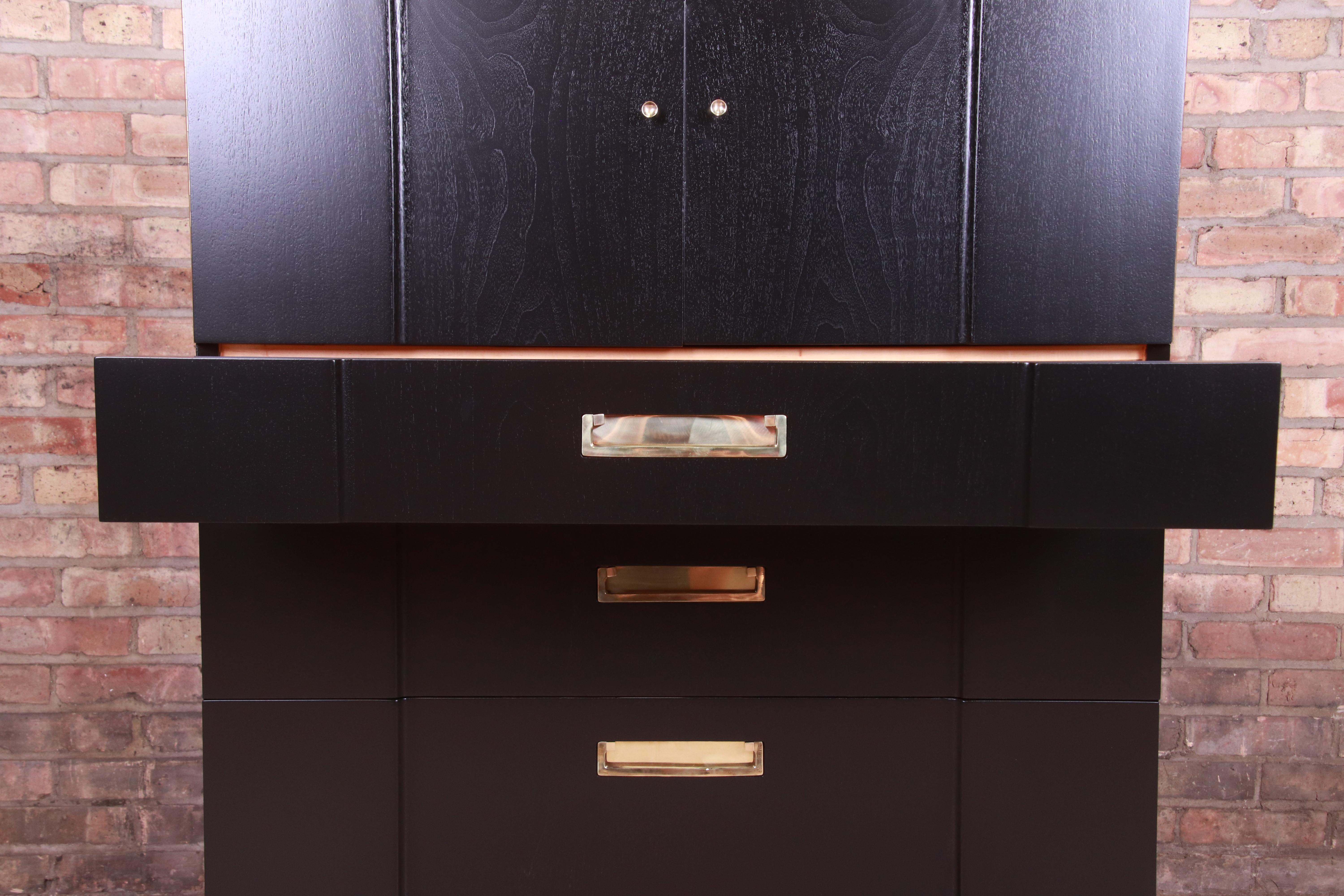 John Widdicomb Hollywood Regency Black Lacquered Gentleman's Chest, Refinished 1