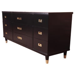 John Widdicomb Hollywood Regency Black Lacquered Triple Dresser, Refinished