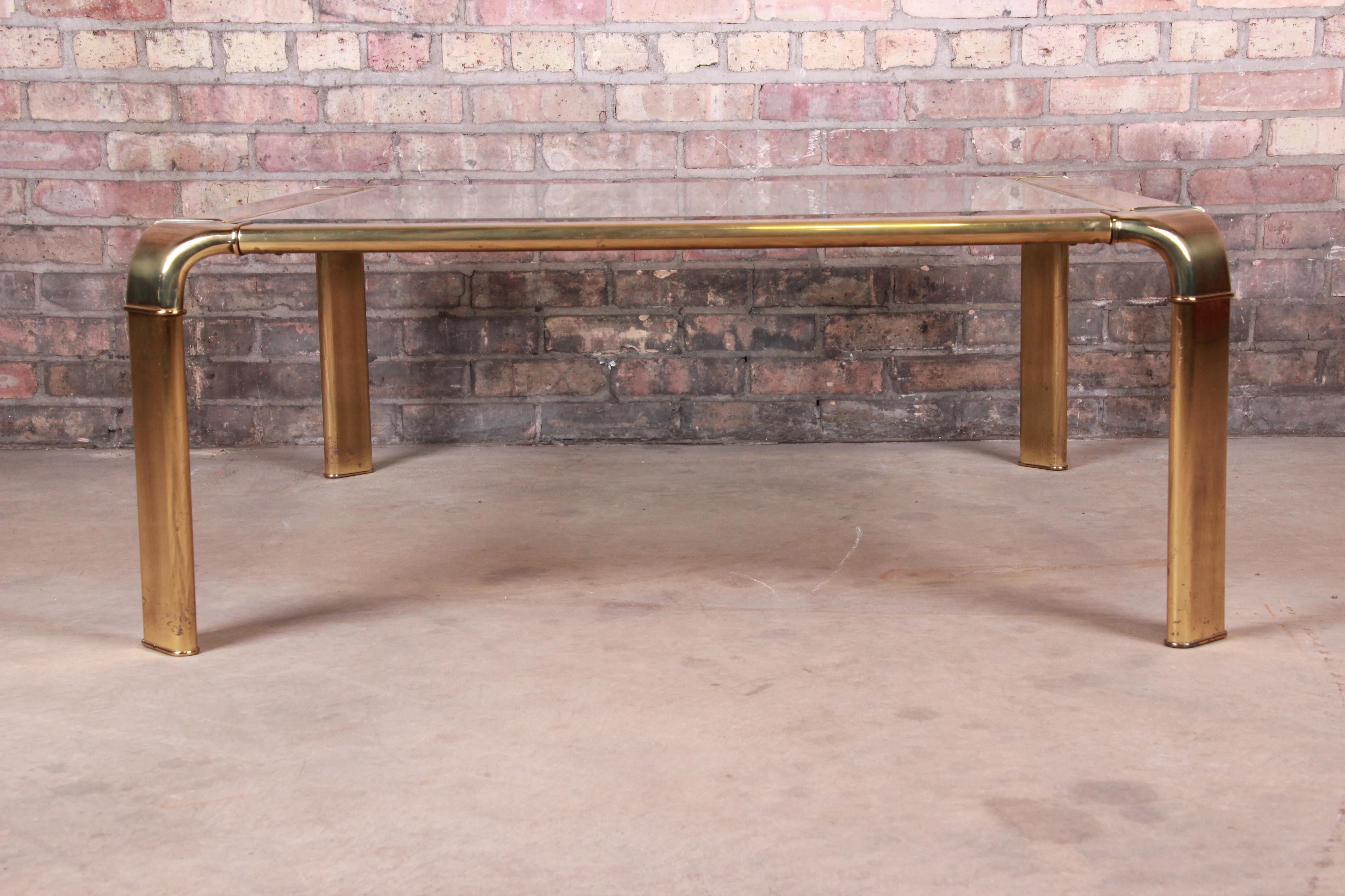 Mid-Century Modern John Widdicomb Hollywood Regency Brass and Glass Cocktail Table, circa 1970s