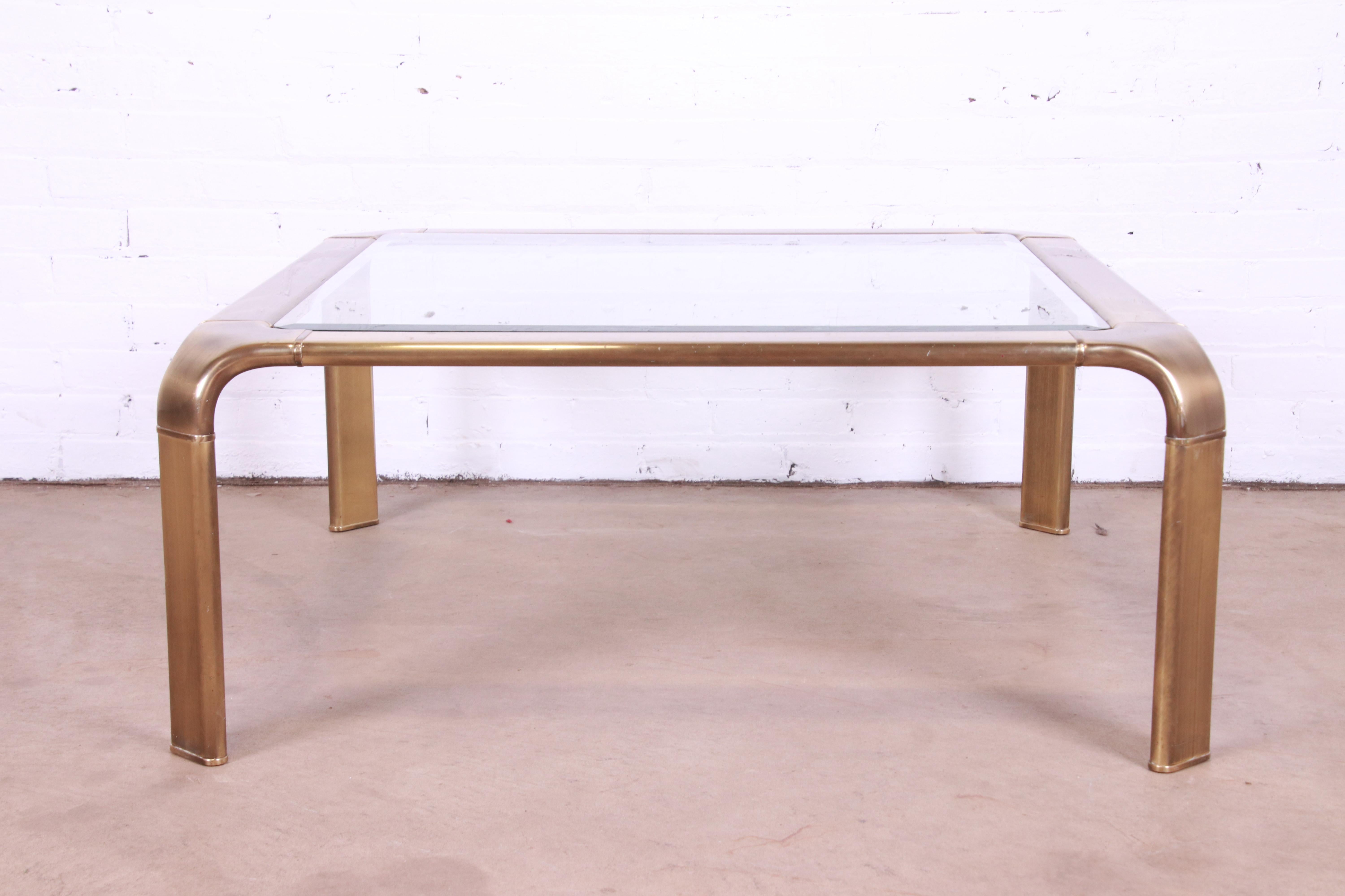 Mid-Century Modern John Widdicomb Hollywood Regency Brass and Glass Cocktail Table, Circa 1970s For Sale