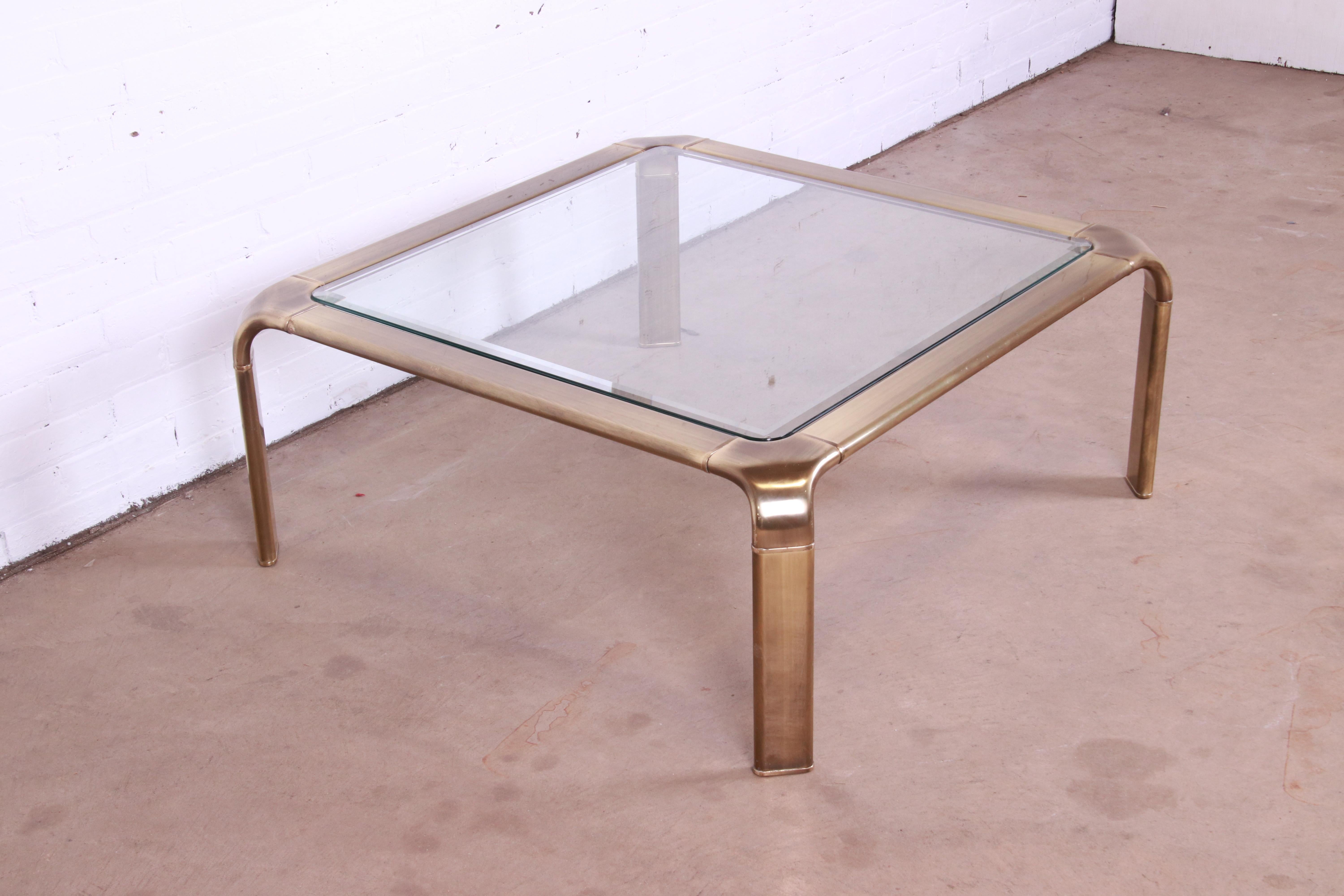 John Widdicomb Hollywood Regency Brass and Glass Cocktail Table, Circa 1970s In Good Condition For Sale In South Bend, IN