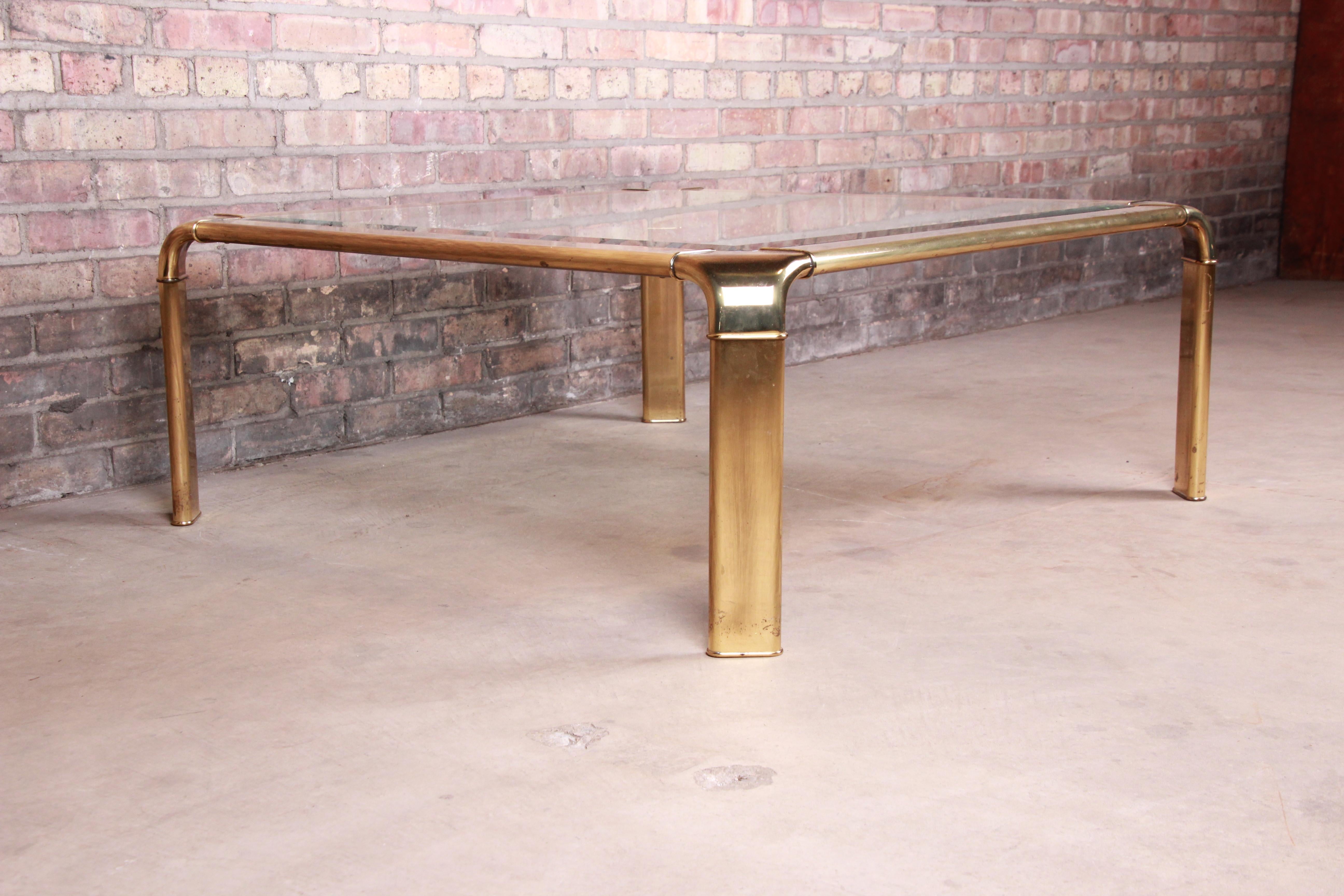 John Widdicomb Hollywood Regency Brass and Glass Cocktail Table, circa 1970s In Good Condition In South Bend, IN