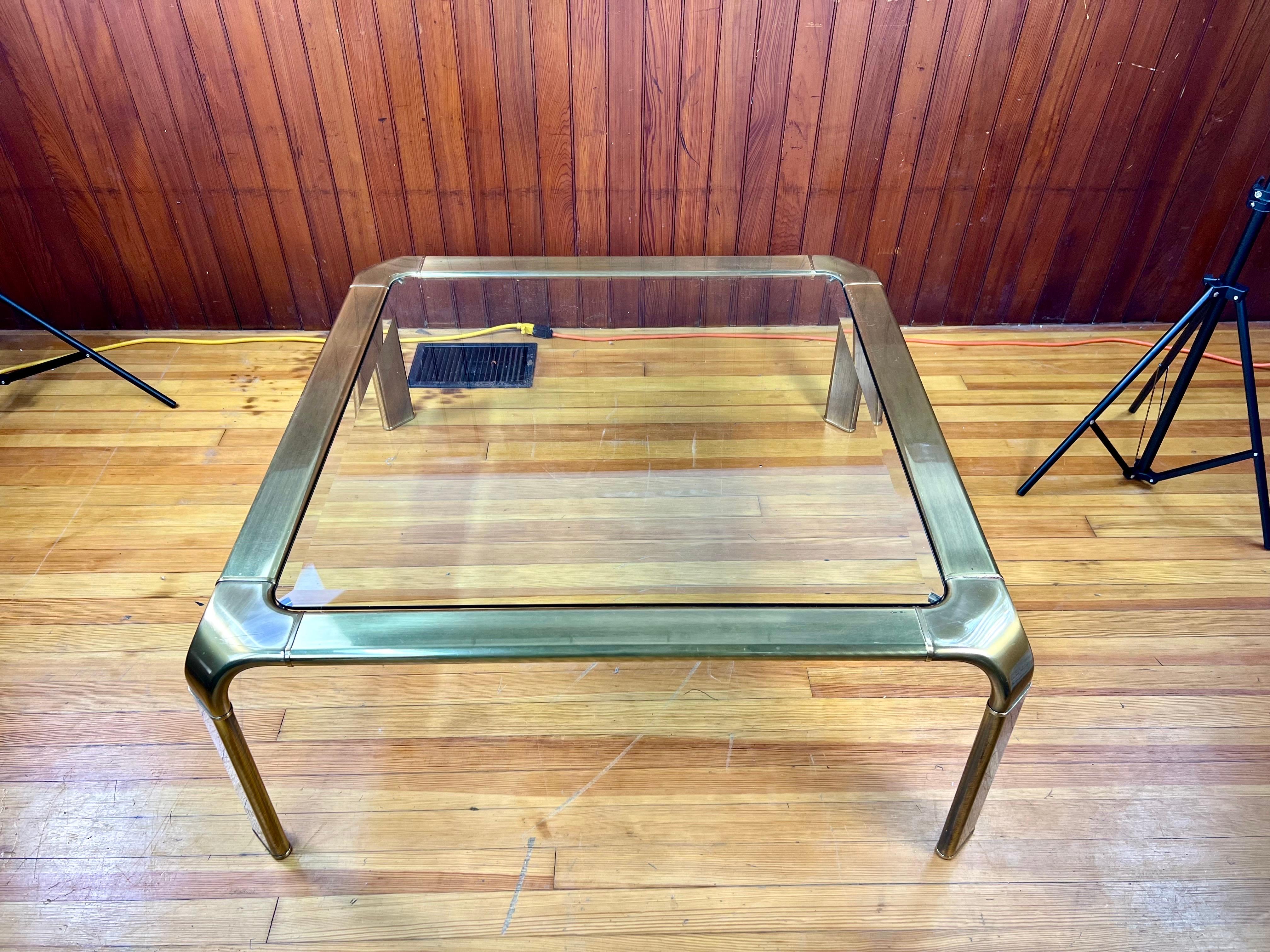 Mid-Century Modern John Widdicomb Hollywood Regency Brass and Glass Cocktail Table For Sale