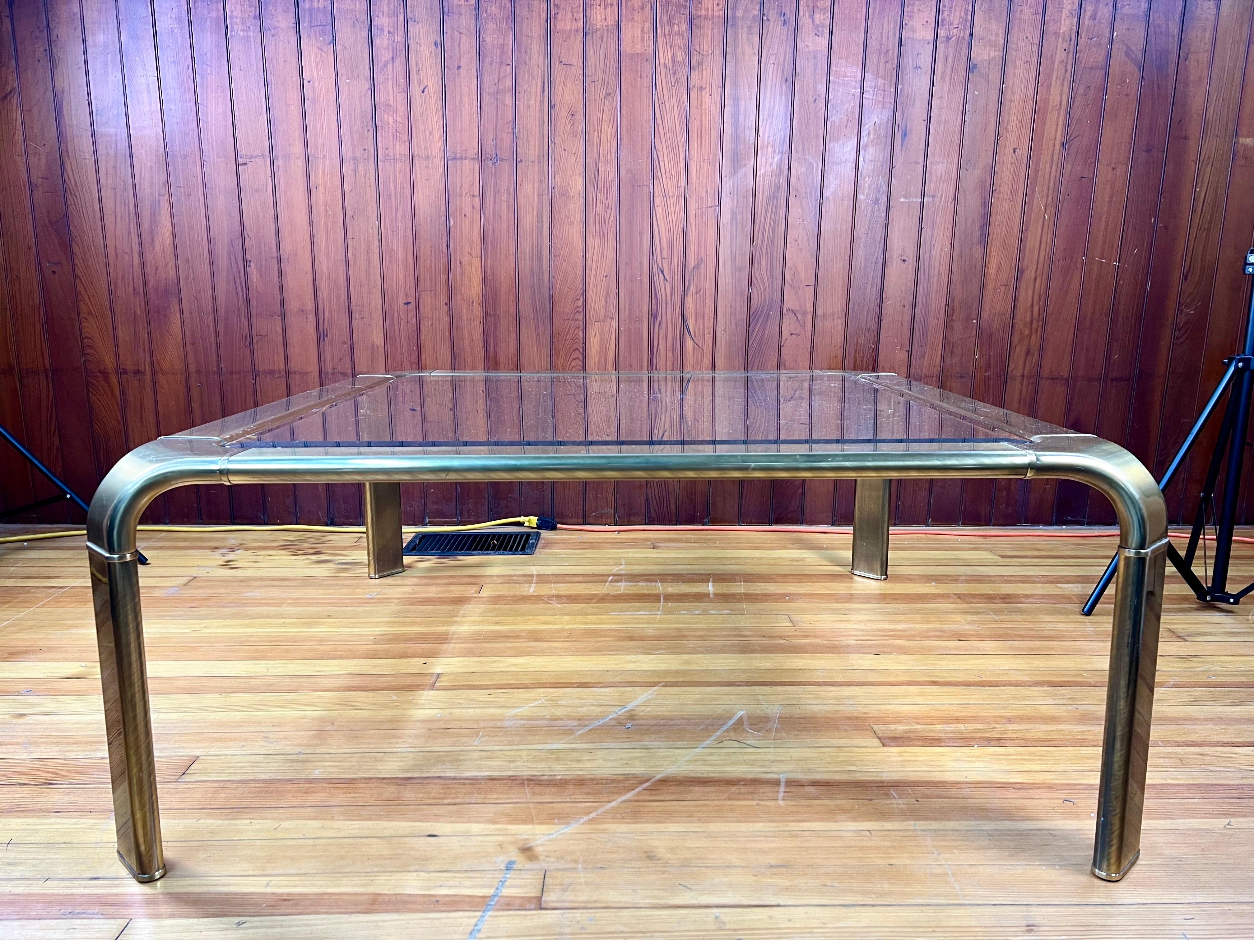 American John Widdicomb Hollywood Regency Brass and Glass Cocktail Table For Sale