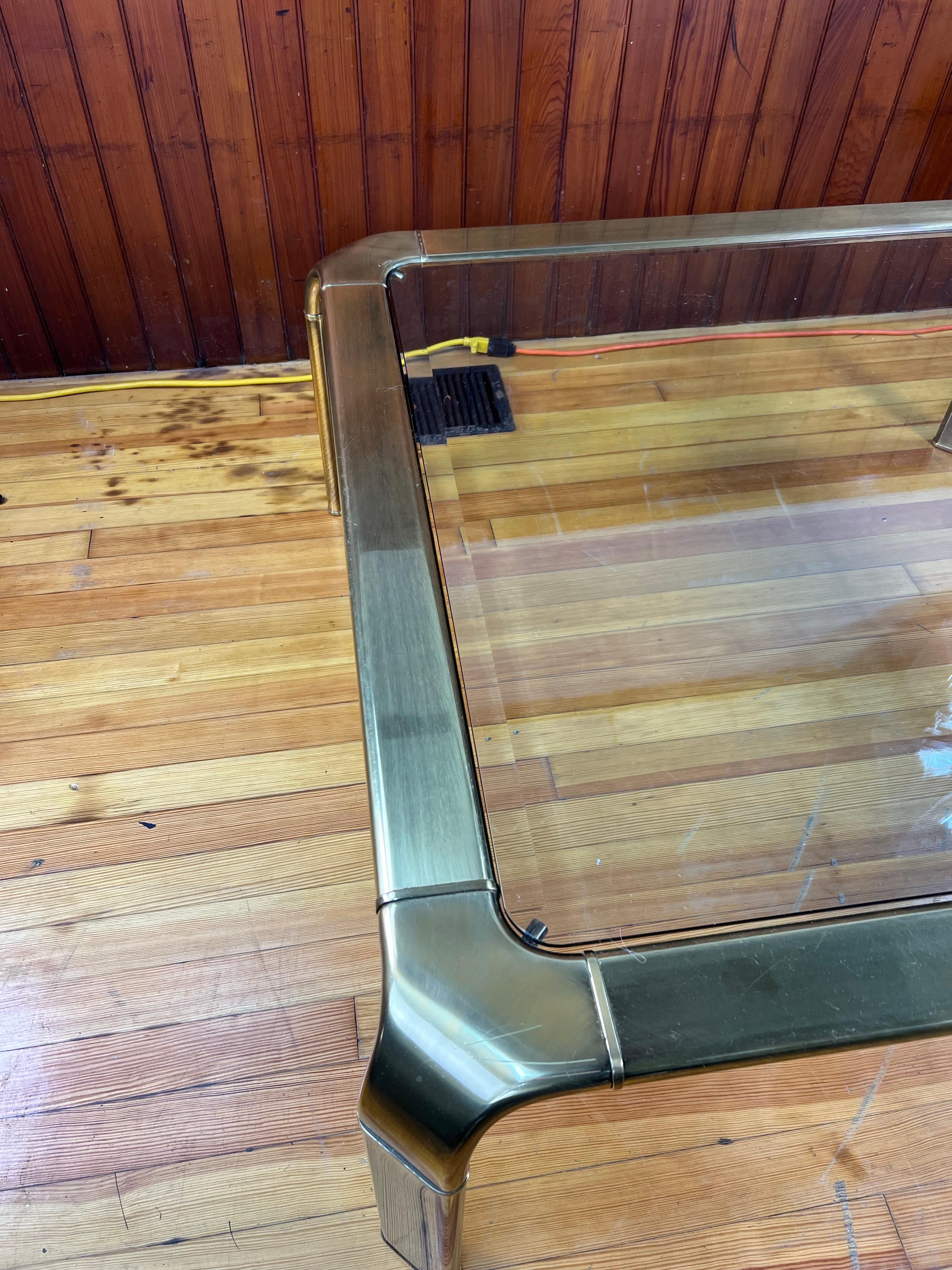 Metal John Widdicomb Hollywood Regency Brass and Glass Cocktail Table For Sale