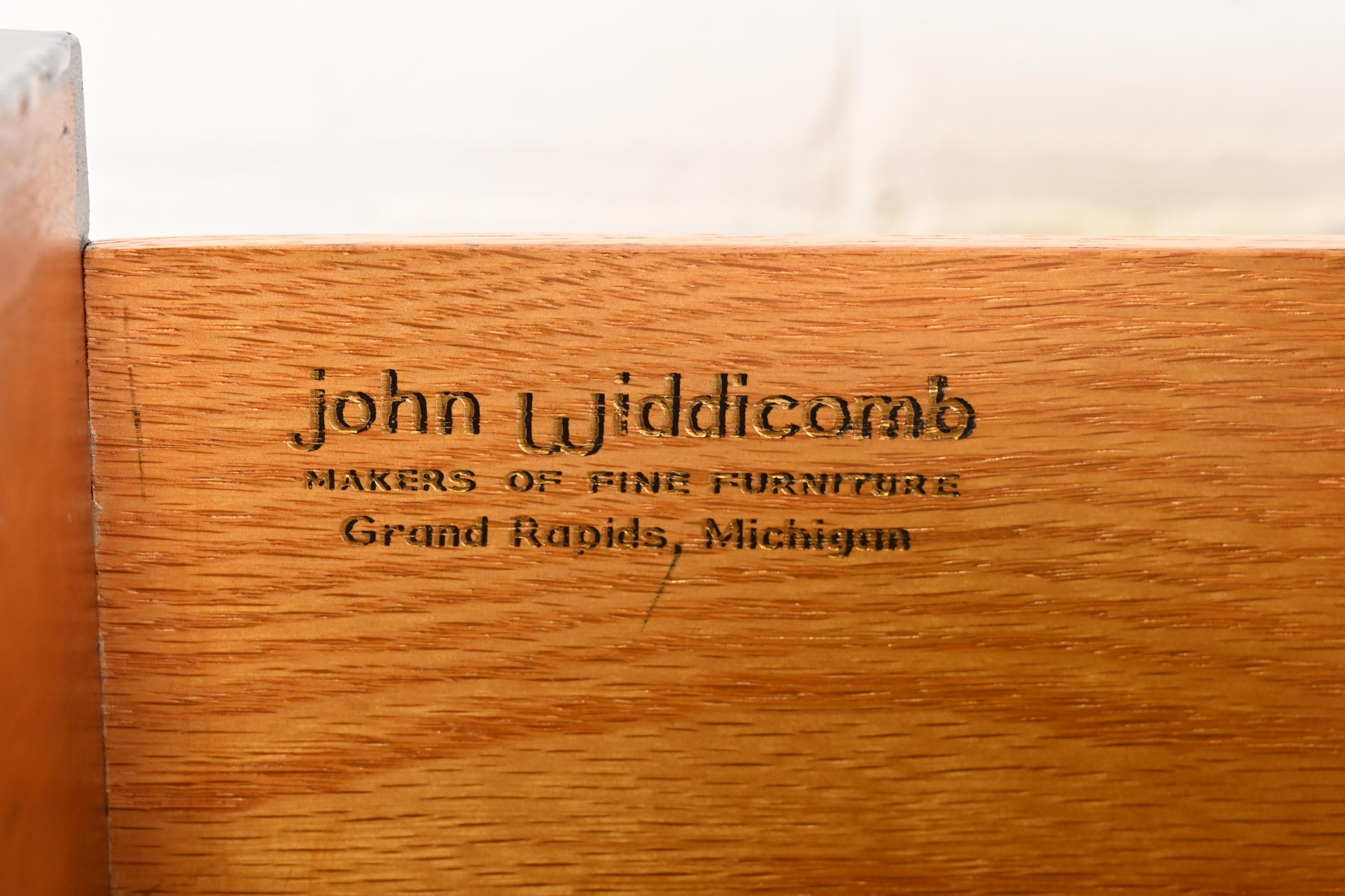 John Widdicomb Hollywood Regency Campaign Black Lacquered Highboy Dresser 5