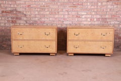 John Widdicomb Hollywood Regency Campaign Burl Wood Bedside Chests, Refinished