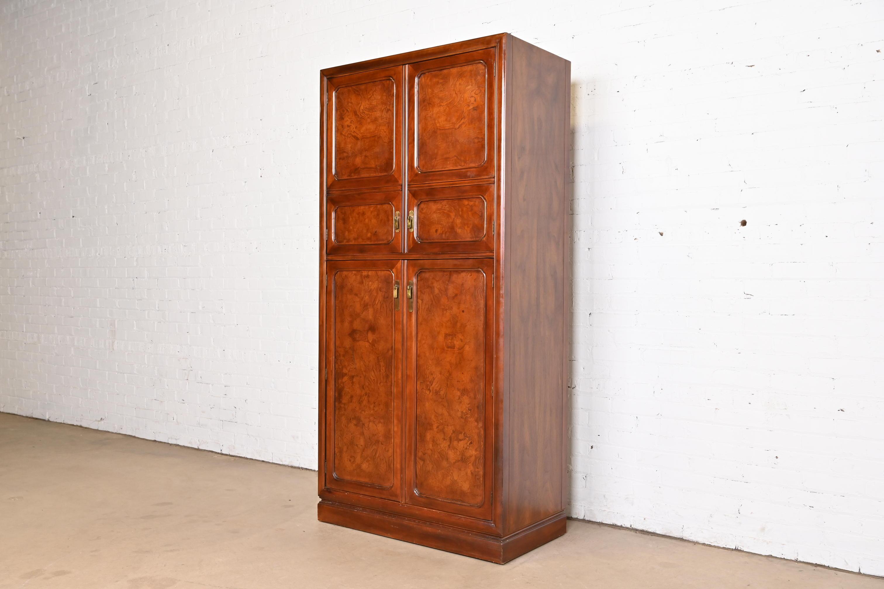 John Widdicomb Hollywood Regency Chinoiserie Burl Wood Armoire Dresser Or Chest In Good Condition In South Bend, IN
