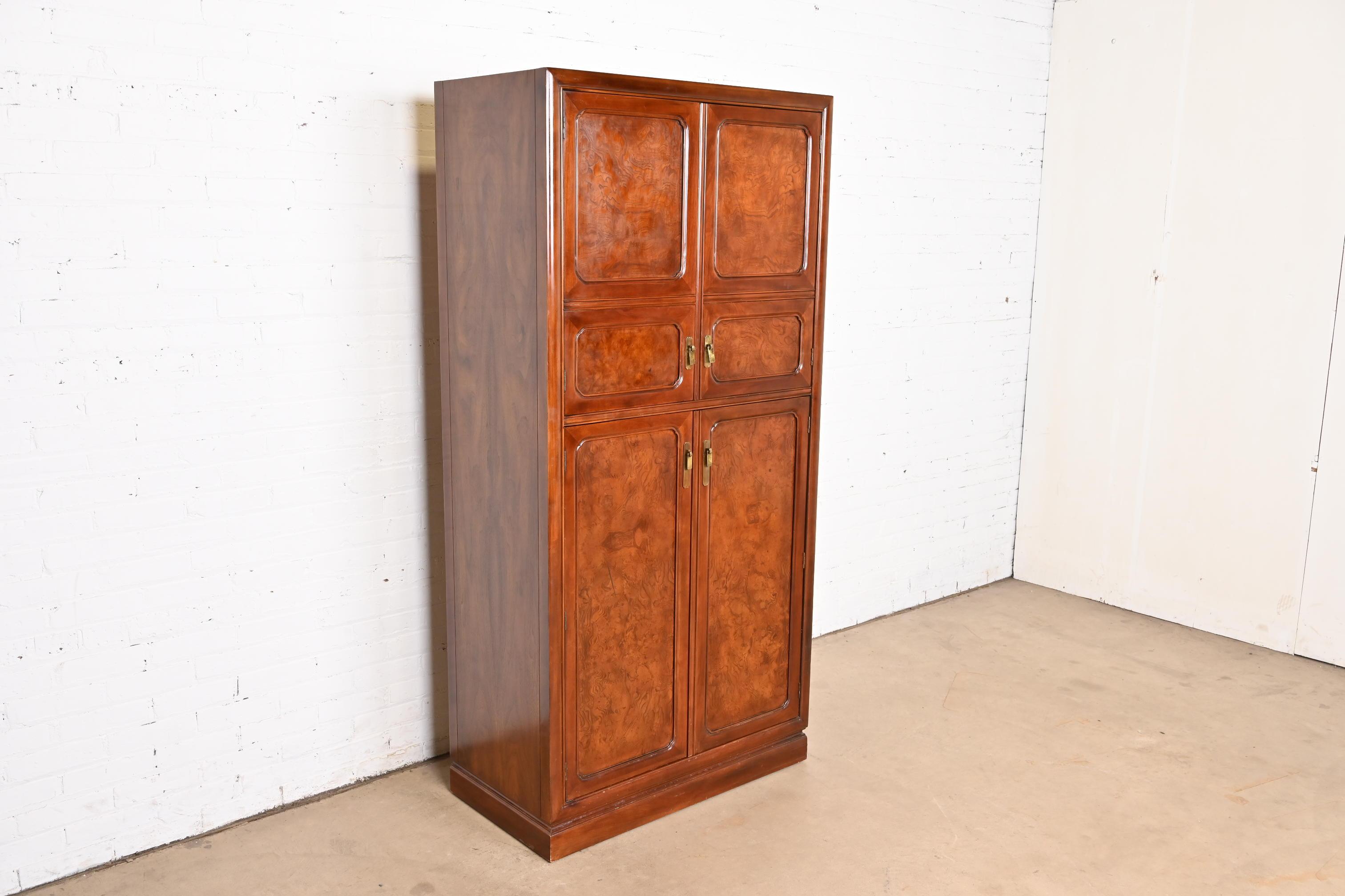 Late 20th Century John Widdicomb Hollywood Regency Chinoiserie Burl Wood Armoire Dresser Or Chest