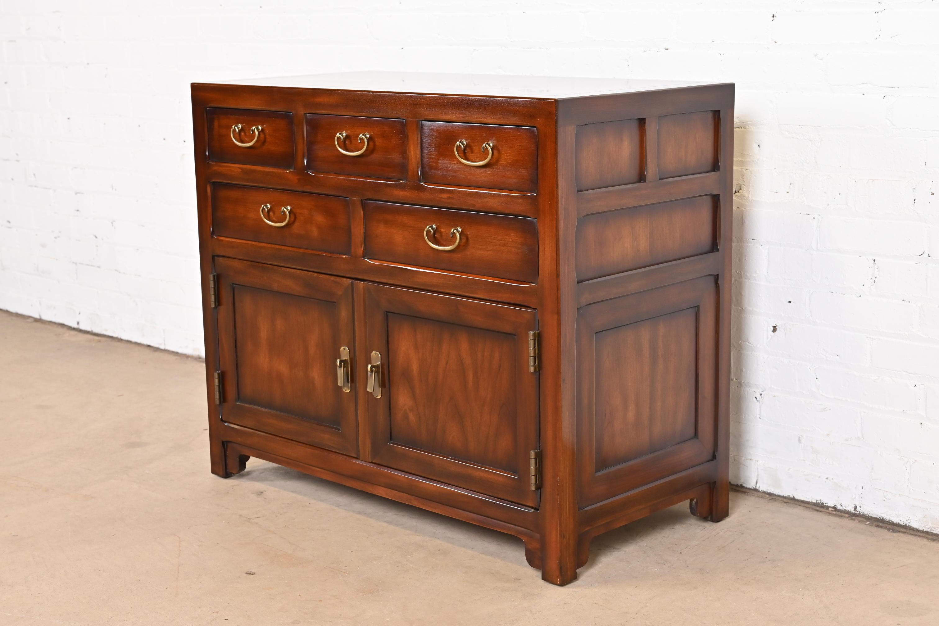 John Widdicomb Hollywood Regency Chinoiserie Mahogany Server or Bar Cabinet In Good Condition For Sale In South Bend, IN