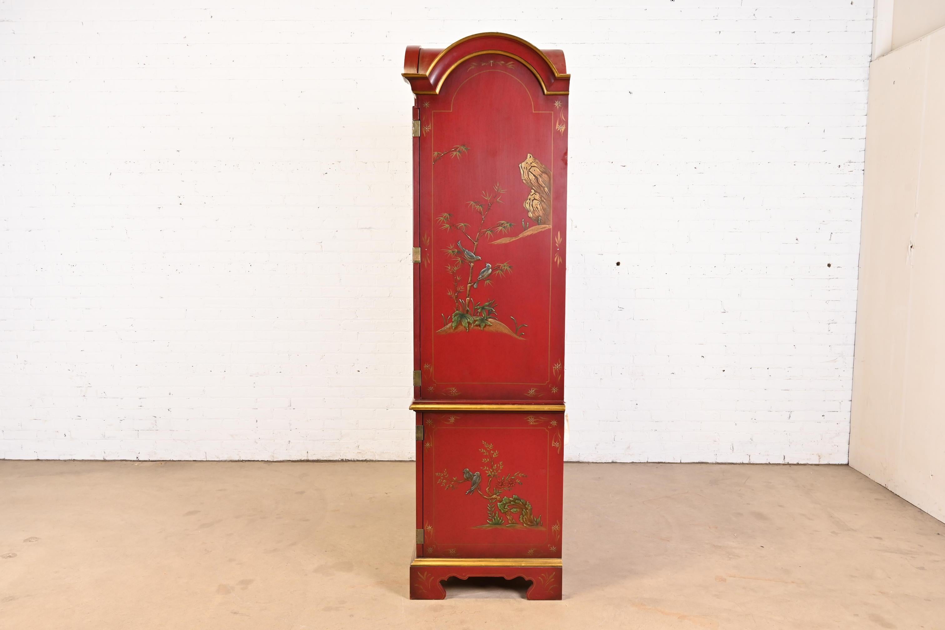 Armario o cabinet John Widdicomb de la Chinoiserie de la Regencia de Hollywood lacado en rojo en venta 4
