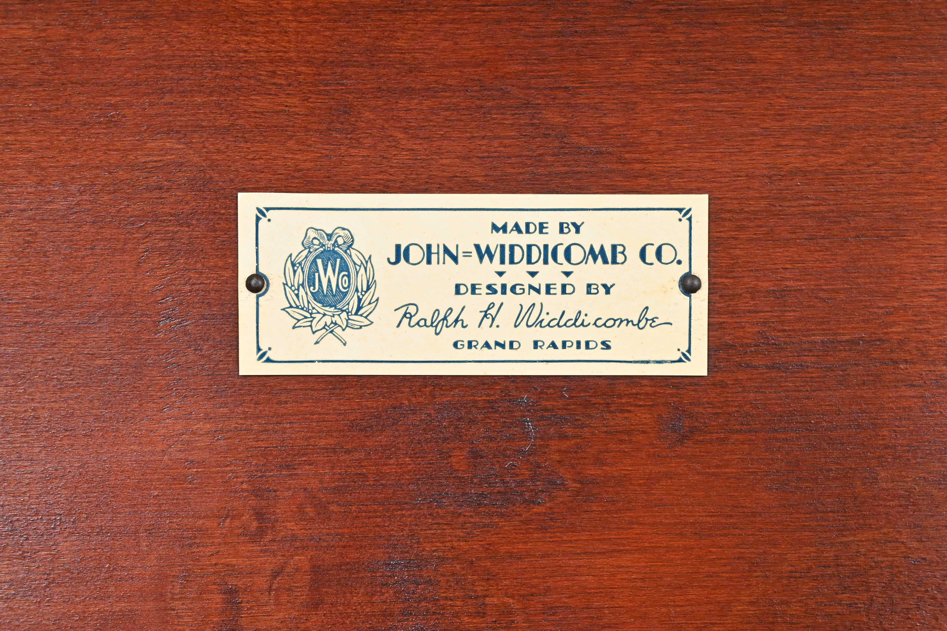 John Widdicomb Inlaid Flame Mahogany Twin Sleigh Beds, Pair 4