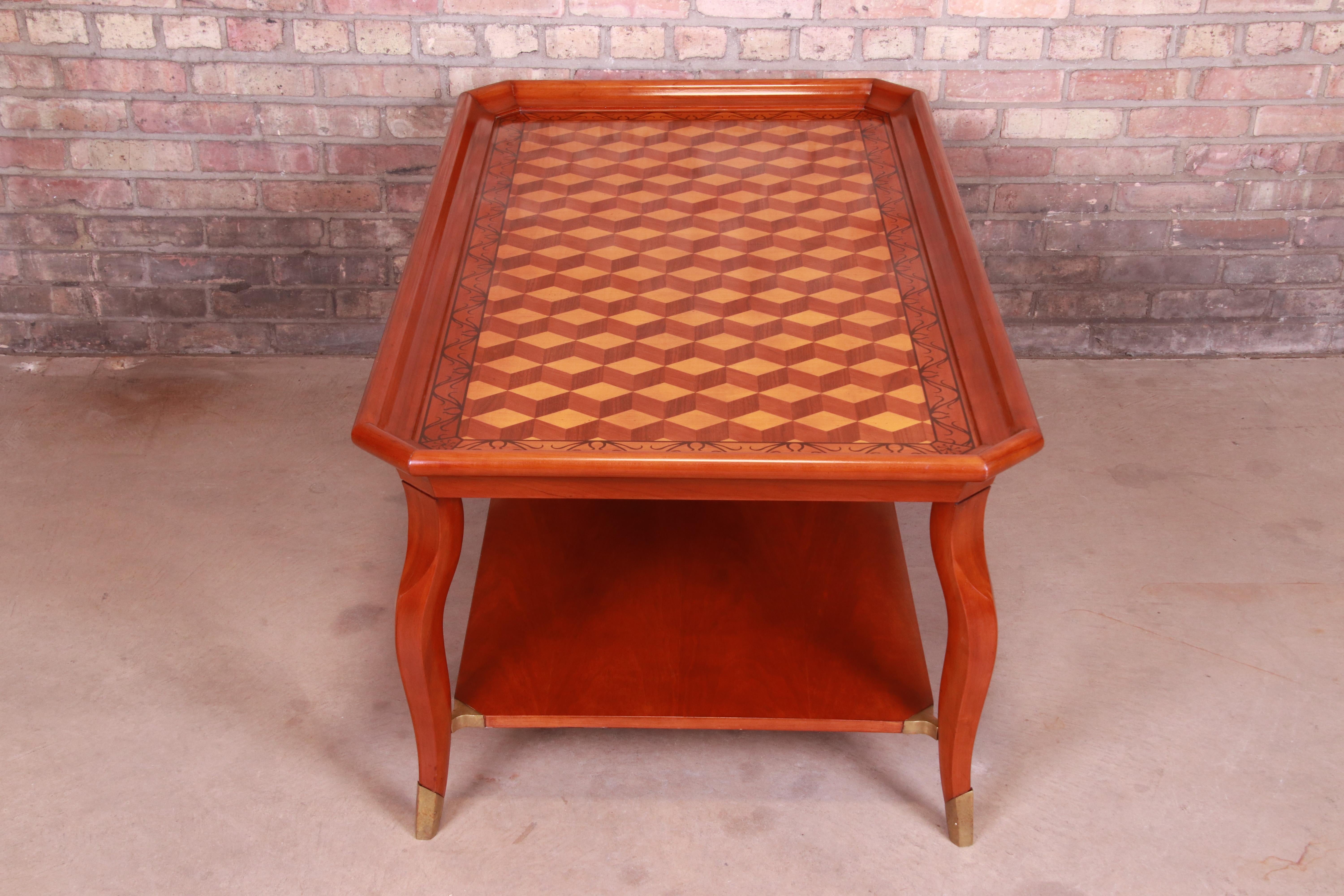 John Widdicomb Italian Provincial Parquetry Top Two-Tier Coffee Table For Sale 2