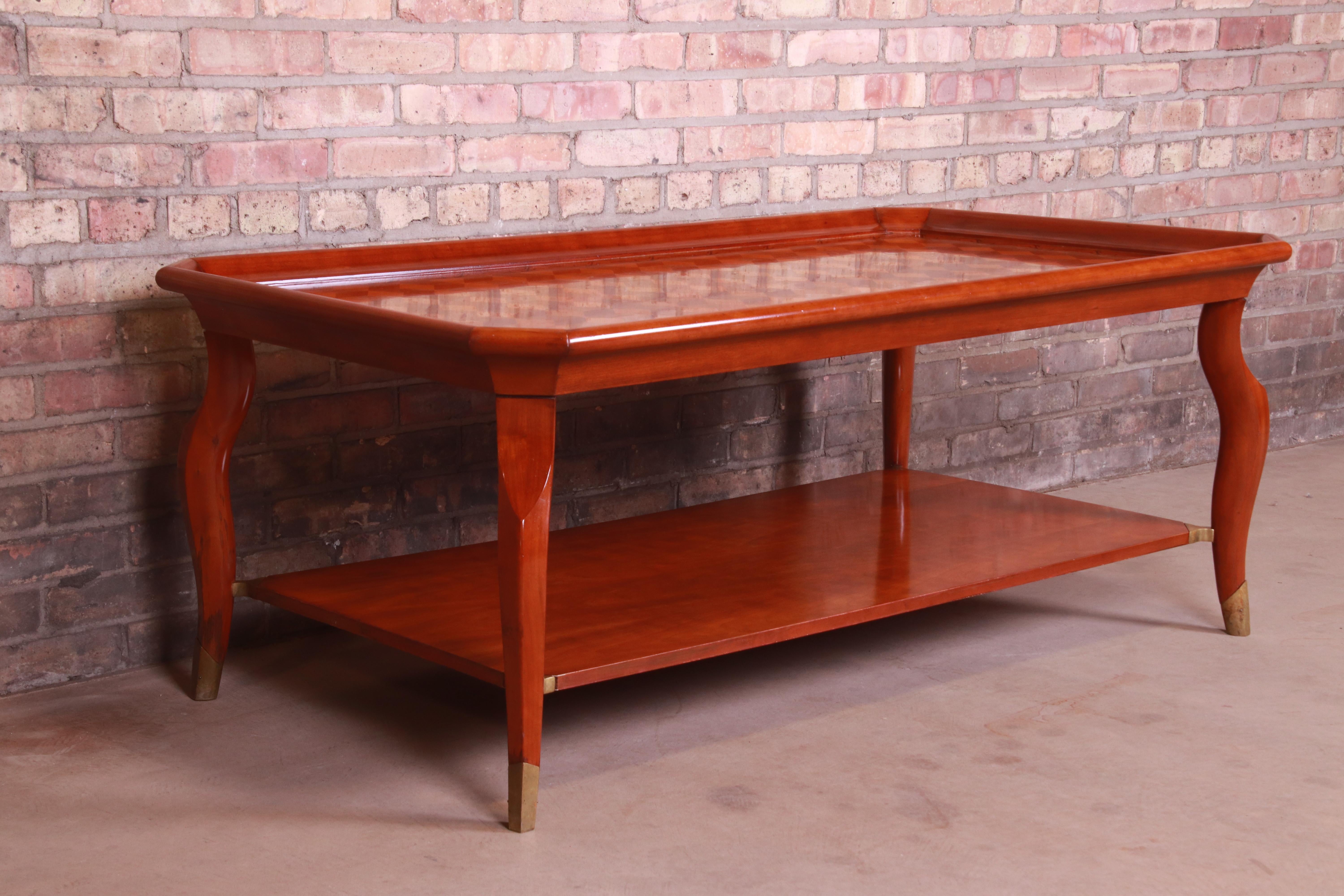 John Widdicomb Italian Provincial Parquetry Top Two-Tier Coffee Table In Good Condition For Sale In South Bend, IN