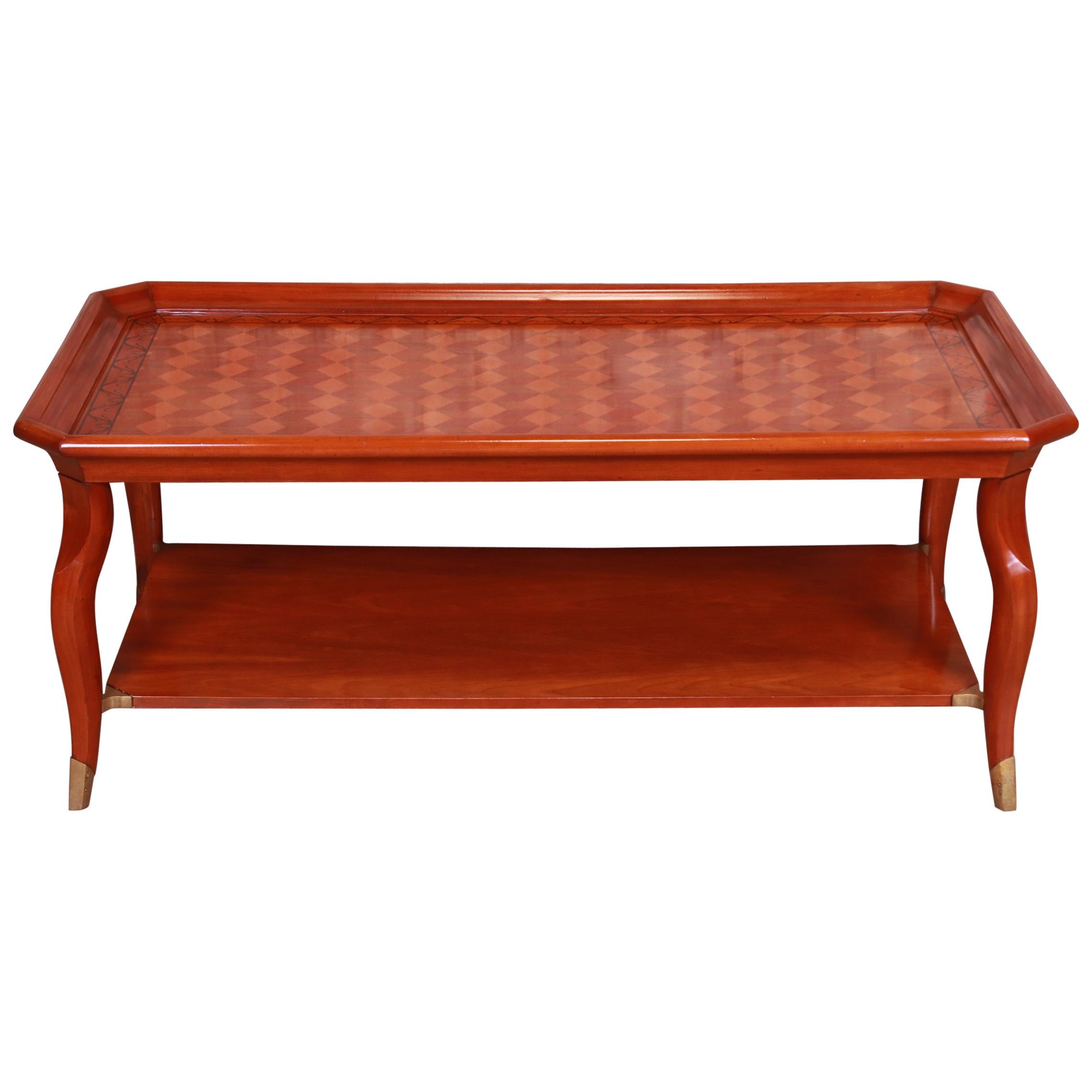 John Widdicomb Italian Provincial Parquetry Top Two-Tier Coffee Table For Sale