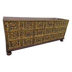 John Widdicomb Mahagoni Gold vergoldet 3 Schubladen Mittelmeer Petite Credenza