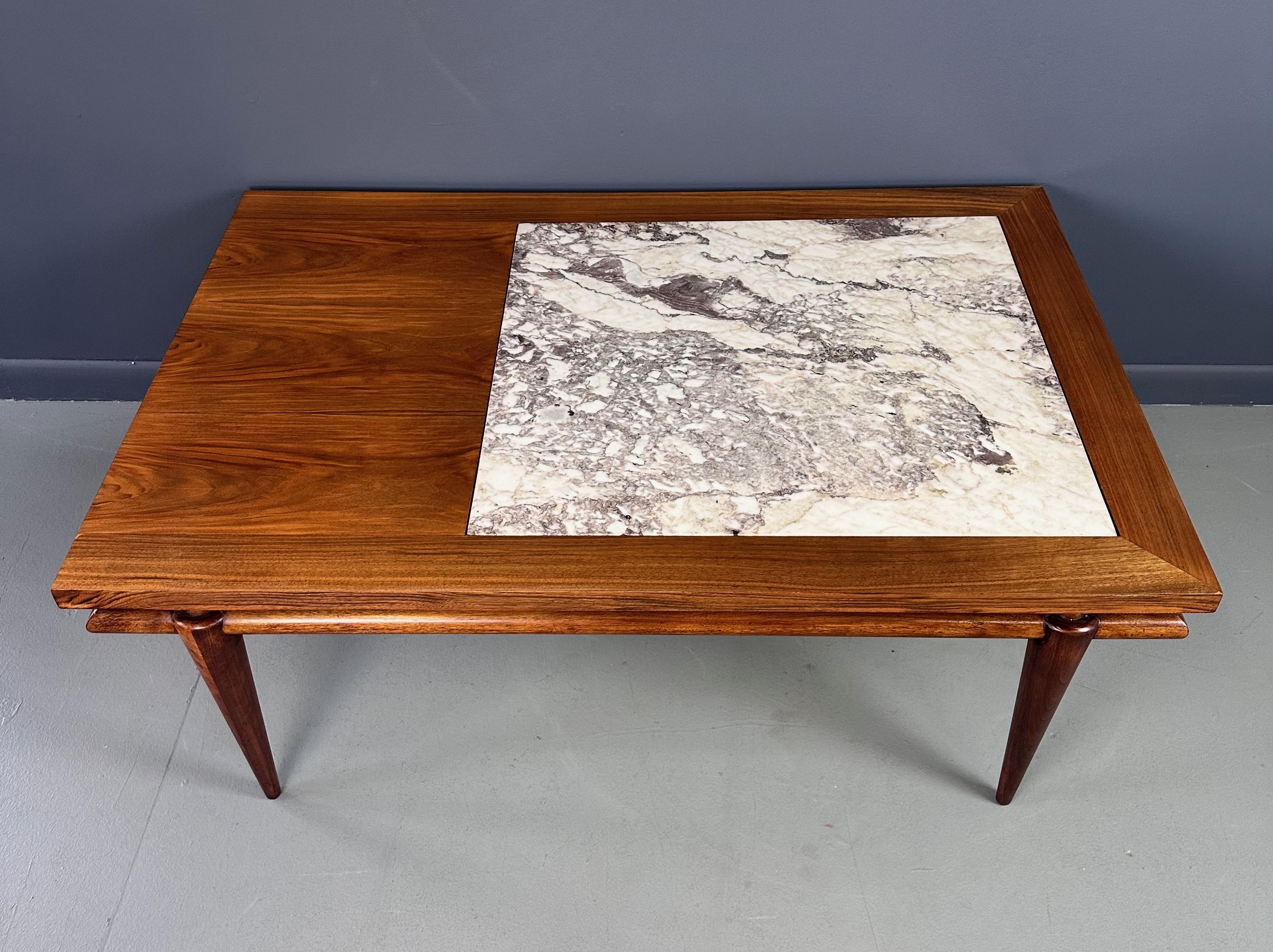 John Widdicomb Marble and Walnut Coffee Table Robsjohn Gibbings Style For Sale 4