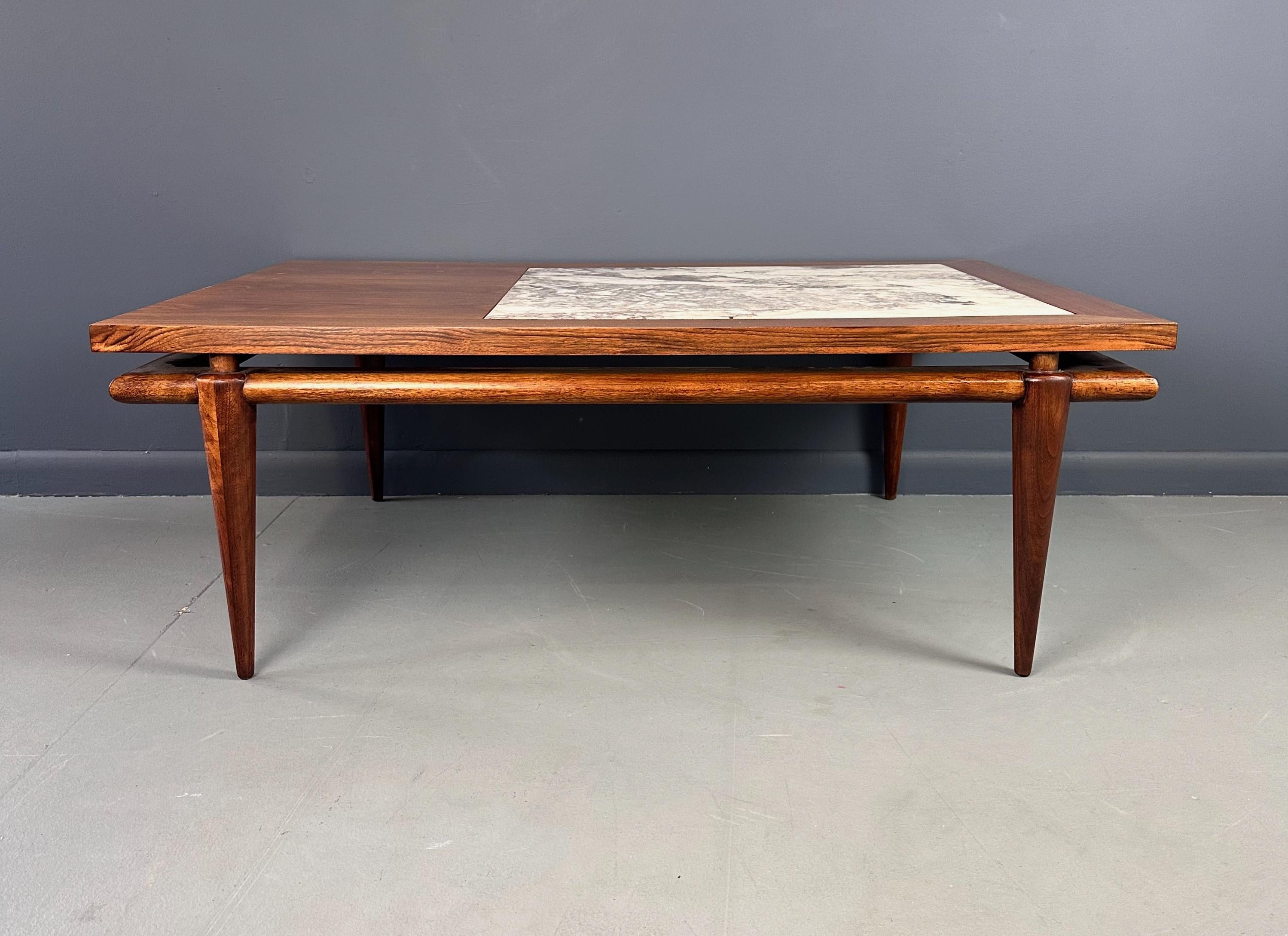 John Widdicomb Marble and Walnut Coffee Table Robsjohn Gibbings Style For Sale 5