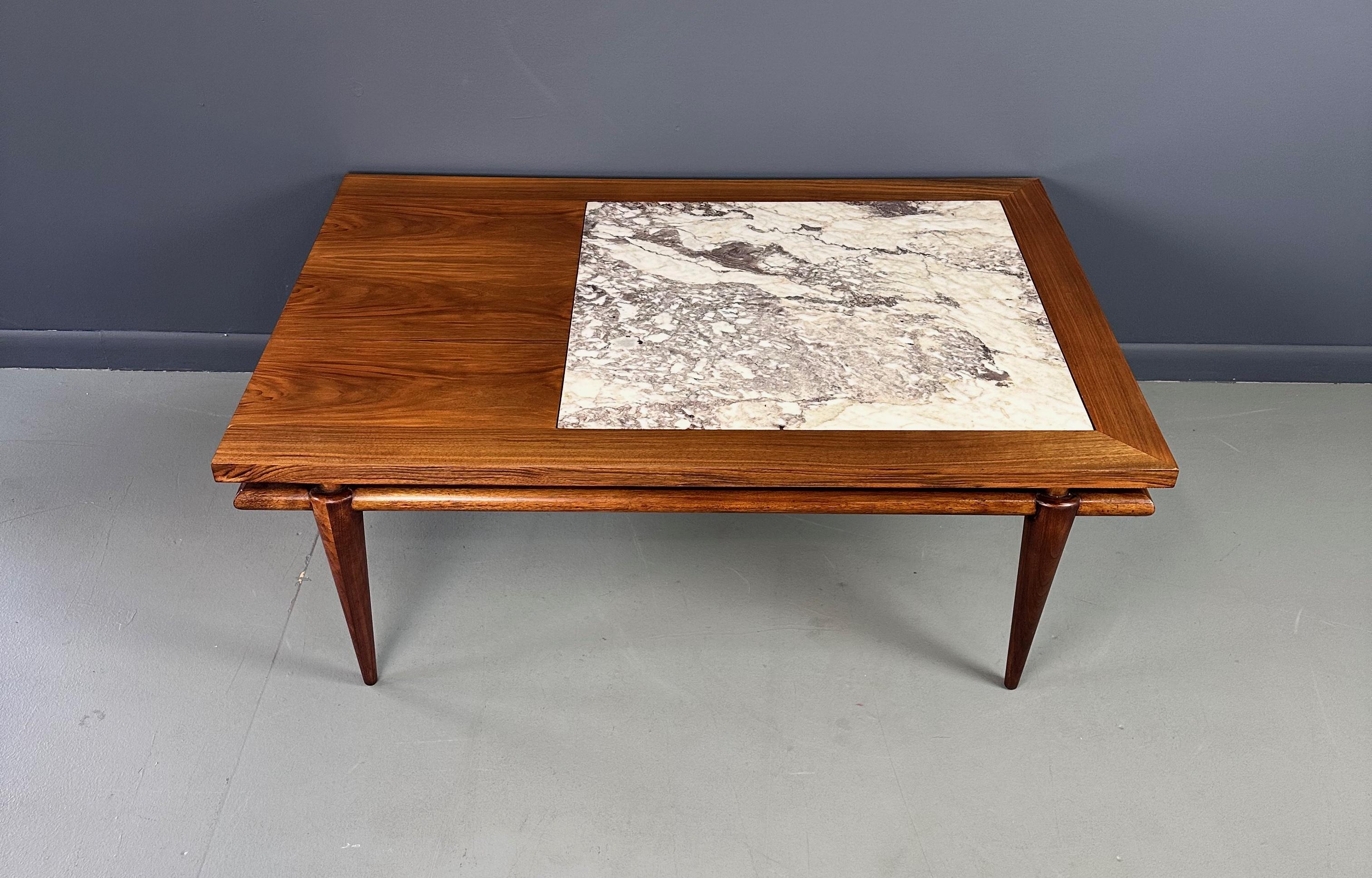 John Widdicomb Marble and Walnut Coffee Table Robsjohn Gibbings Style For Sale 6