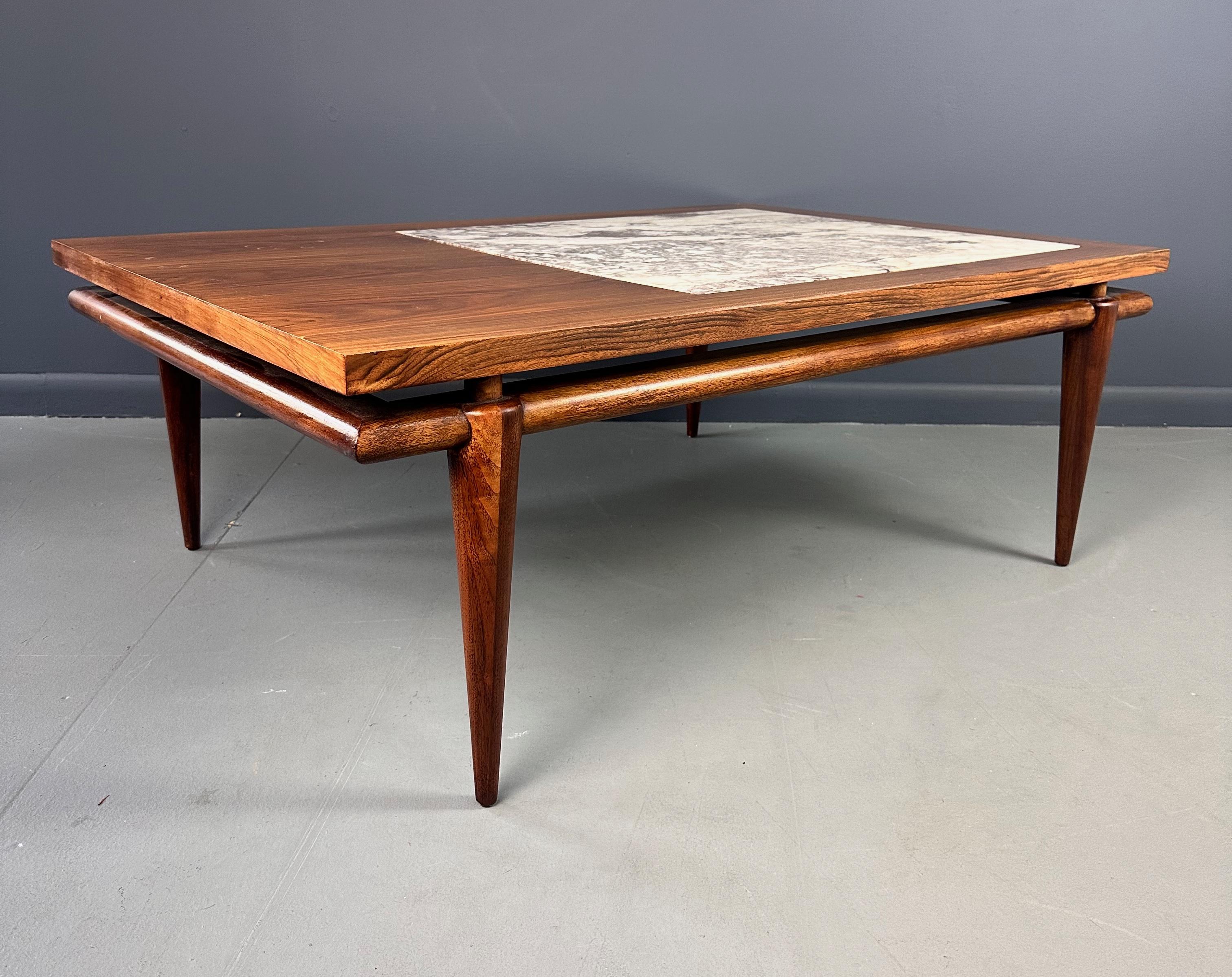 Mid-Century Modern John Widdicomb Marble and Walnut Coffee Table Robsjohn Gibbings Style For Sale