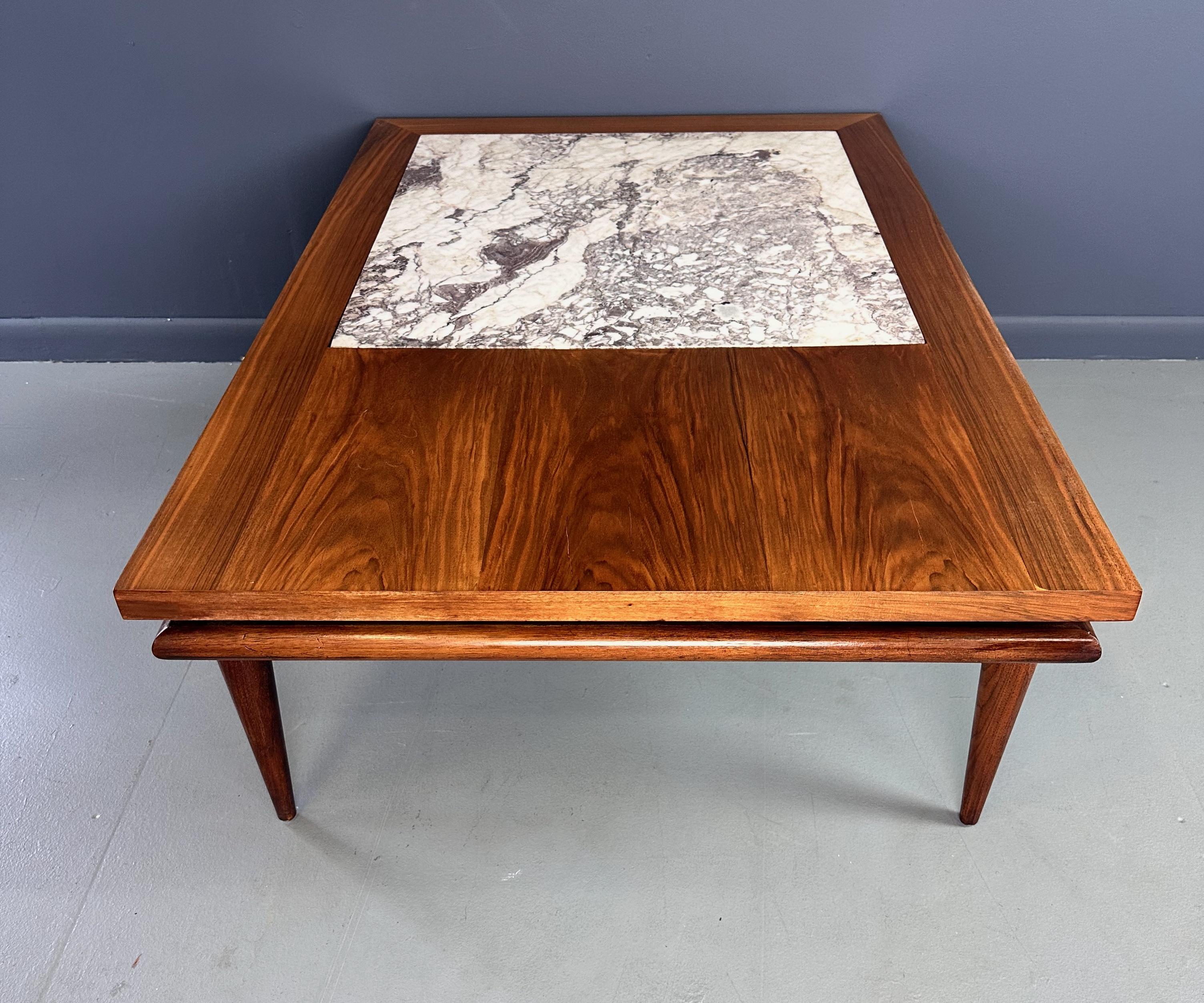 20th Century John Widdicomb Marble and Walnut Coffee Table Robsjohn Gibbings Style For Sale