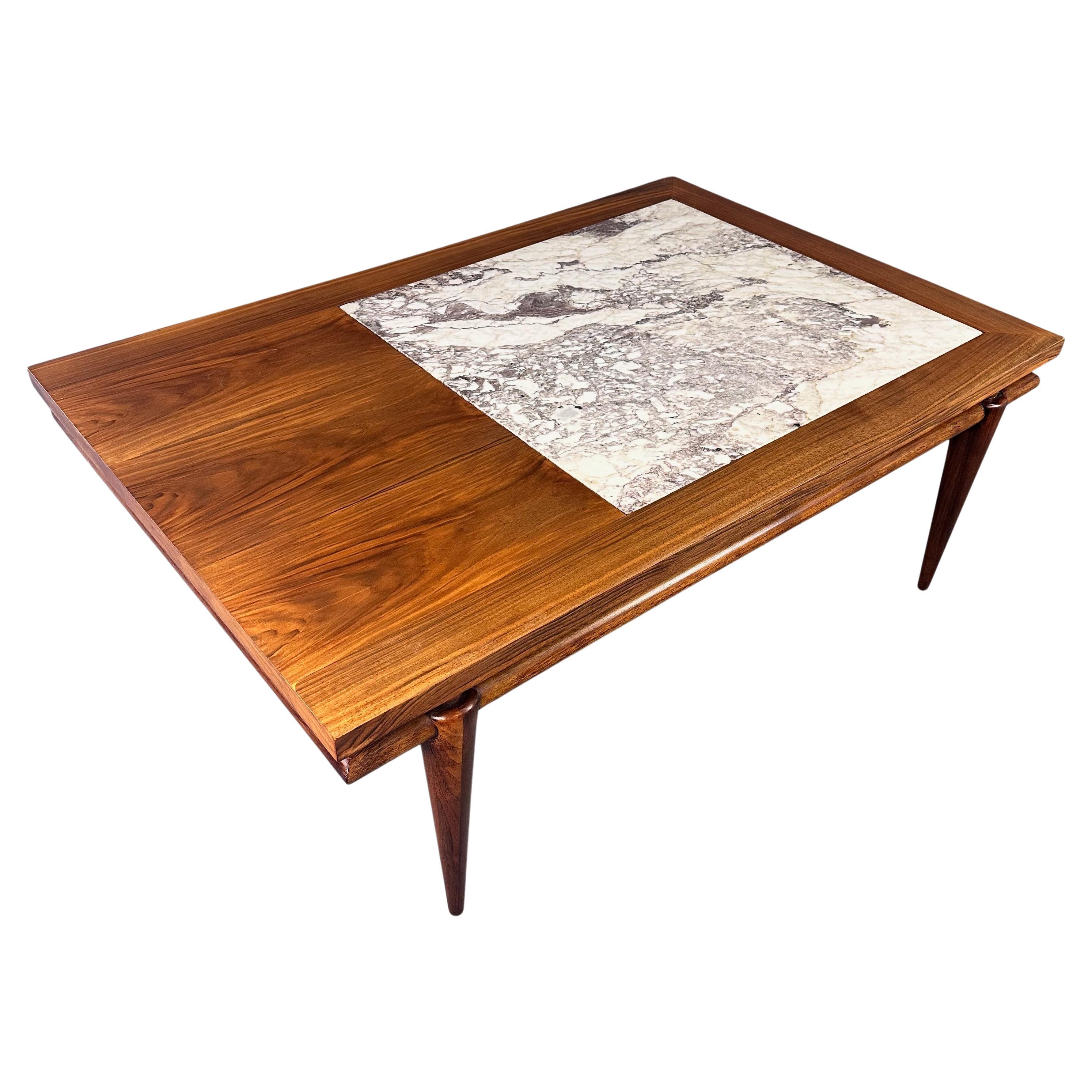 Table basse en marbre et noyer John Widdicomb Robsjohn Gibbings Style en vente