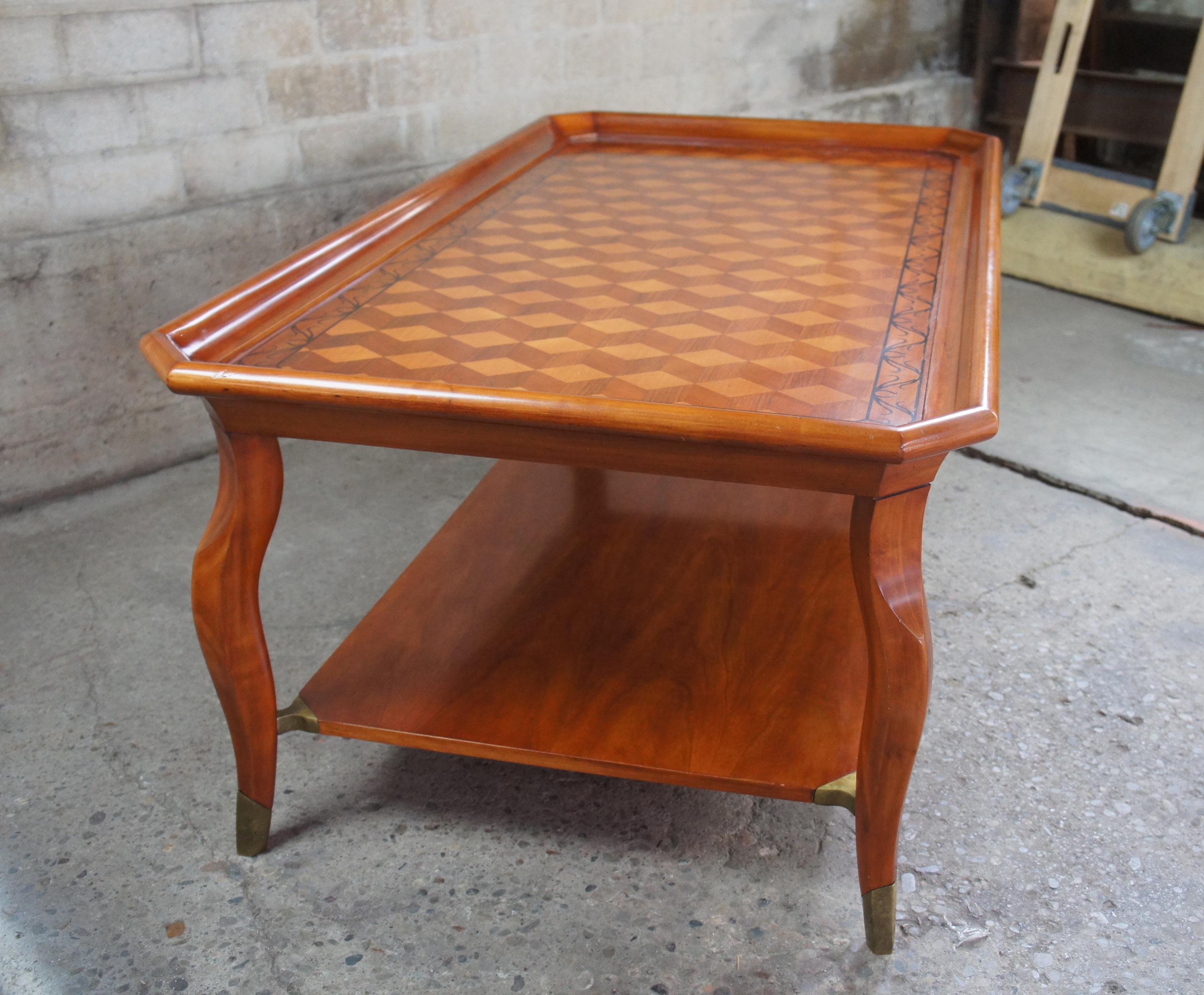 John Widdicomb Marquetry Inlaid Coffee Cocktail Table French Inspired Cherry 5