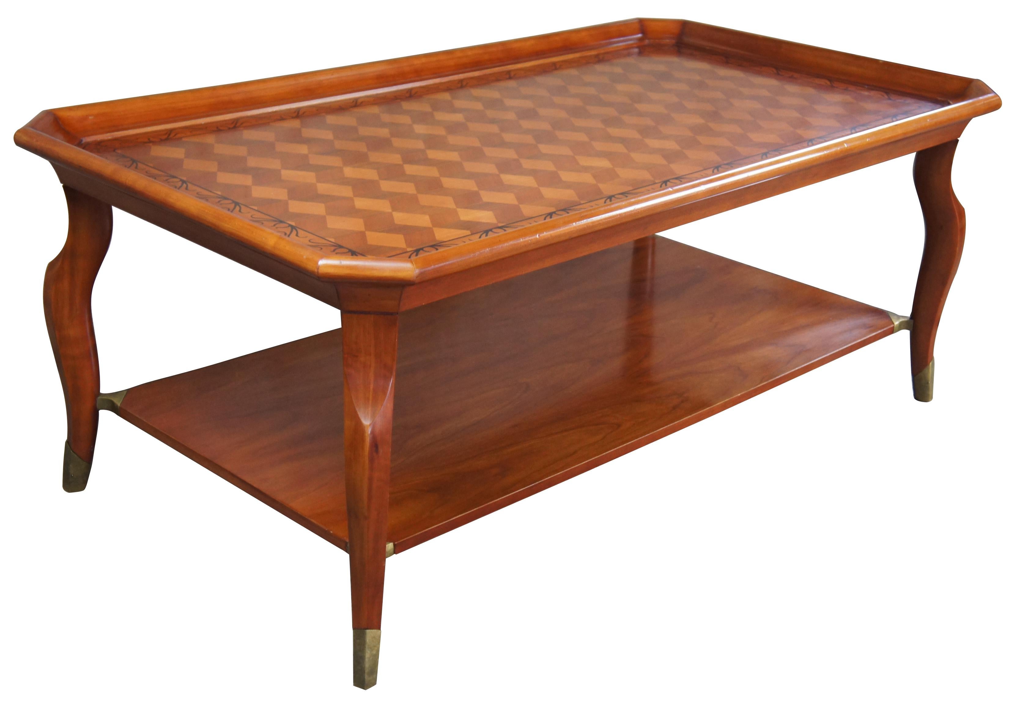 French Provincial John Widdicomb Marquetry Inlaid Coffee Cocktail Table French Inspired Cherry